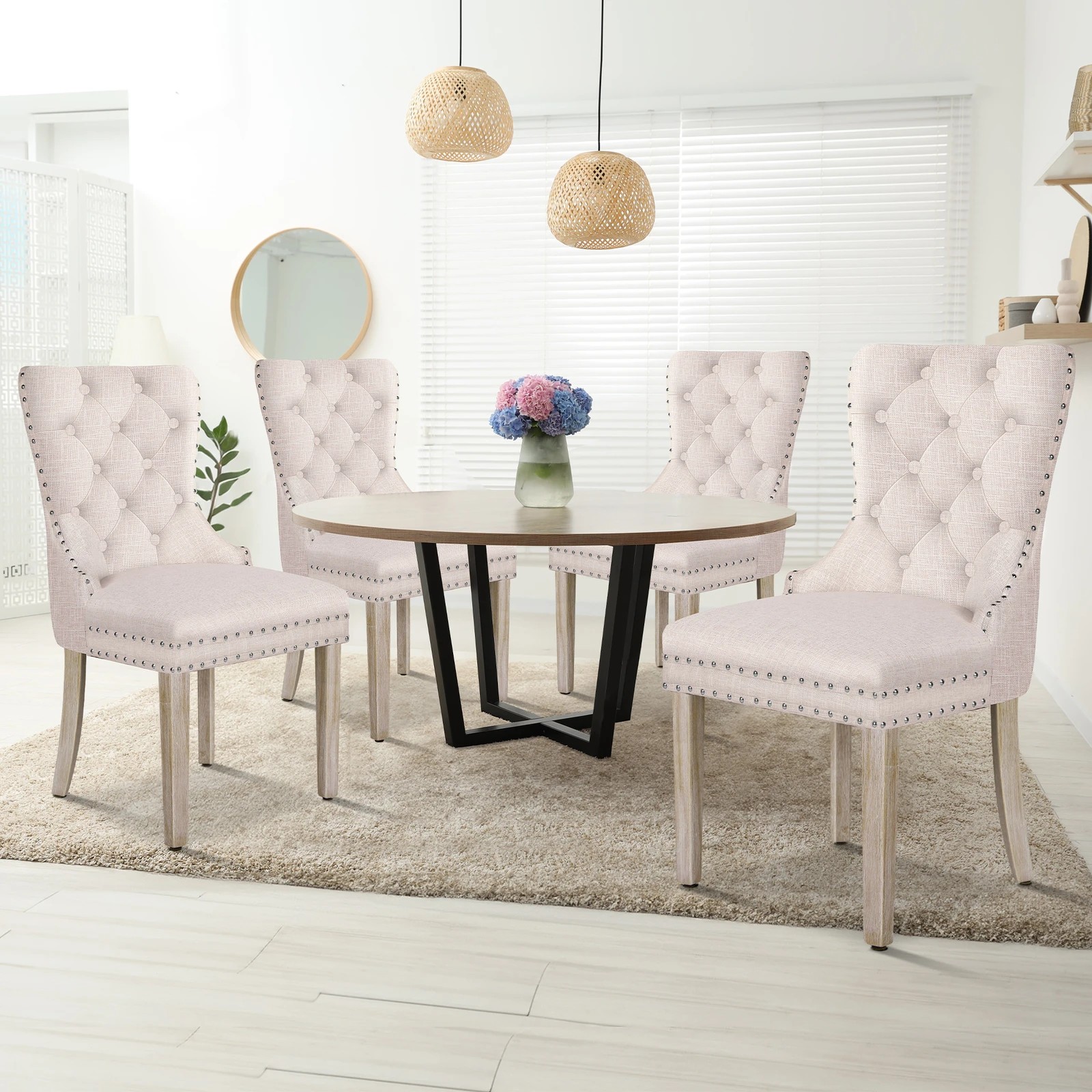 2 Alfordson 4x Dining Chairs Kitchen Lounge Padded Diamond Tufted Fabric - Beige, 2 of 4