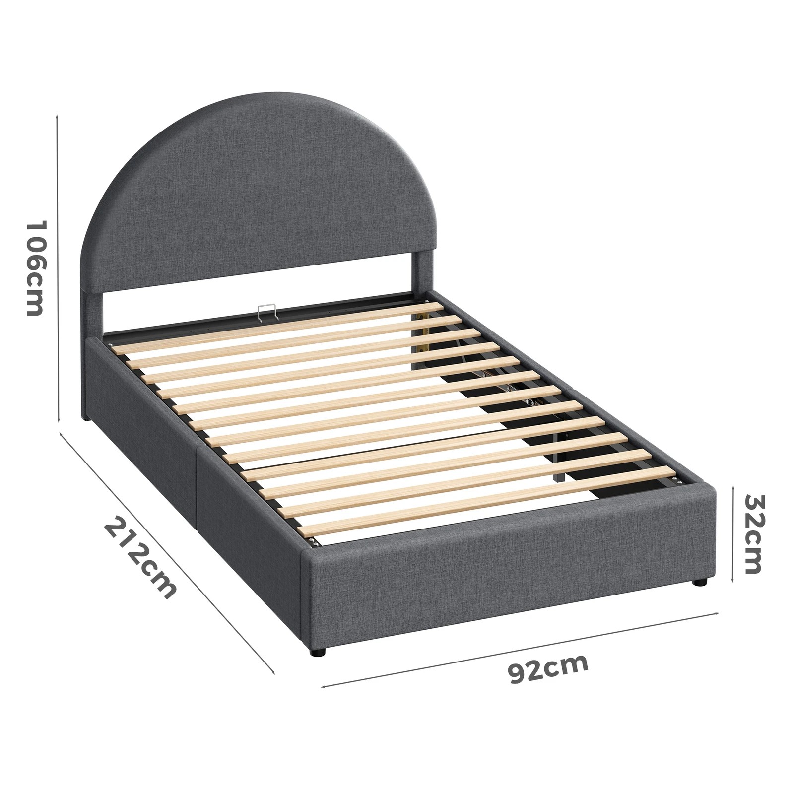 10 Alfordson Bed Frame Single Size Arched Base Gas Lift Storage Fabric Hoult - Grey, 10 of 10