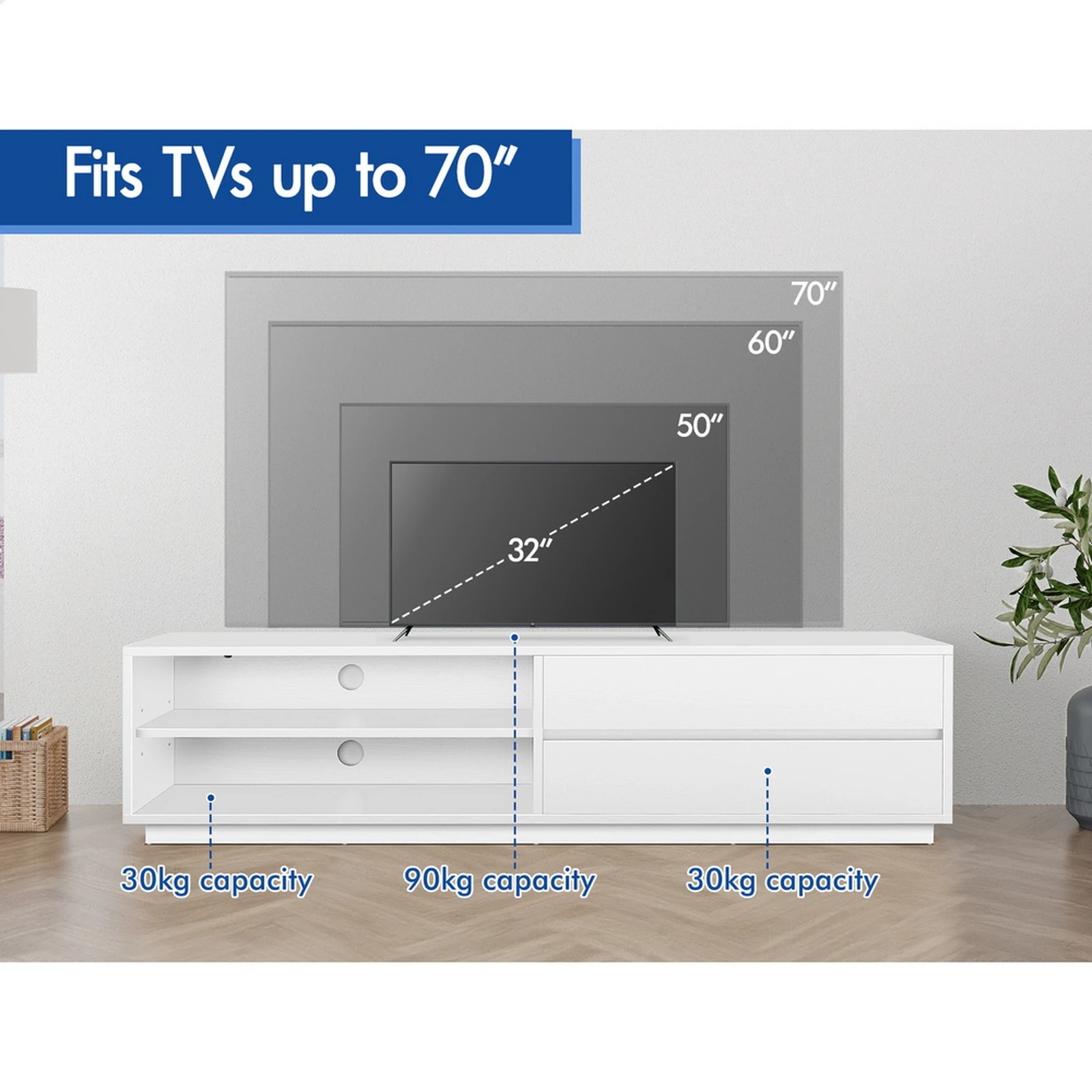9 Alfordson Entertainment Unit TV Cabinet Stand Storage Drawer 180cm - White, 9 of 9