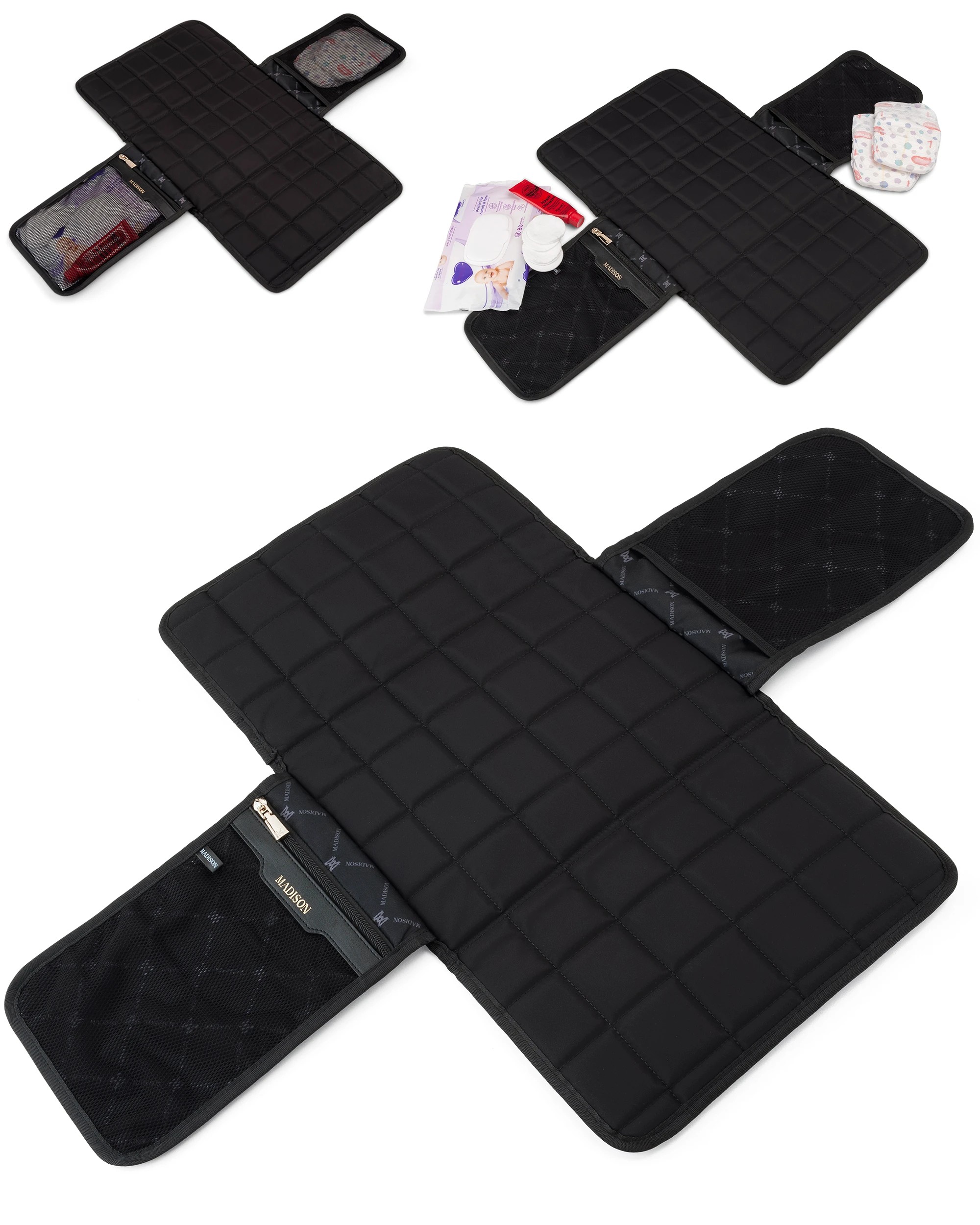 6 Madison Accessories Anita Large Nylon Baby Bag with Change Mat - Black, 6 of 9