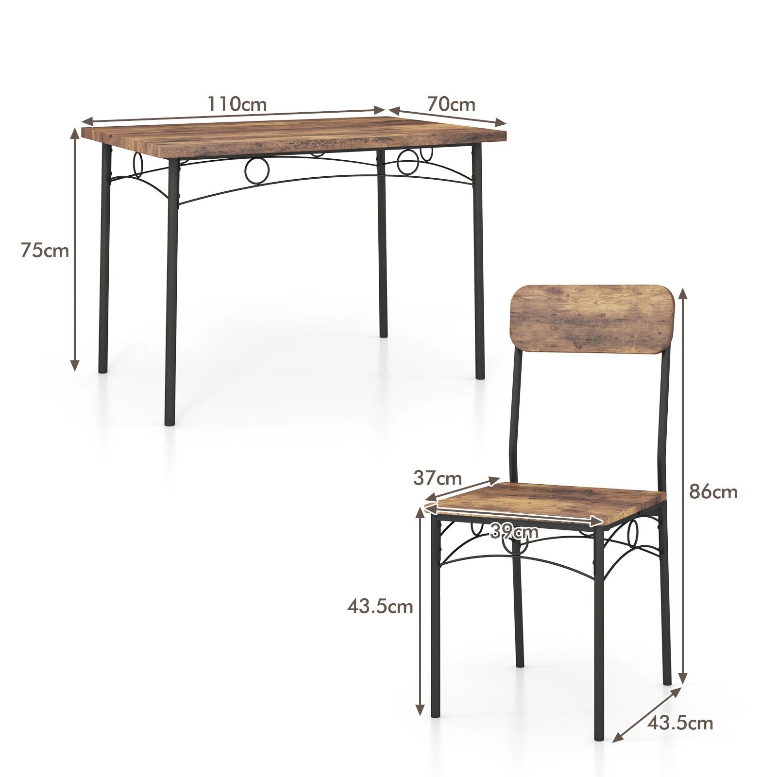 4 Costway 5PCS Rectangular Dining Table Chairs Set Kitchen Metal Frame Dining Room Furniture - Brown, 4 of 4