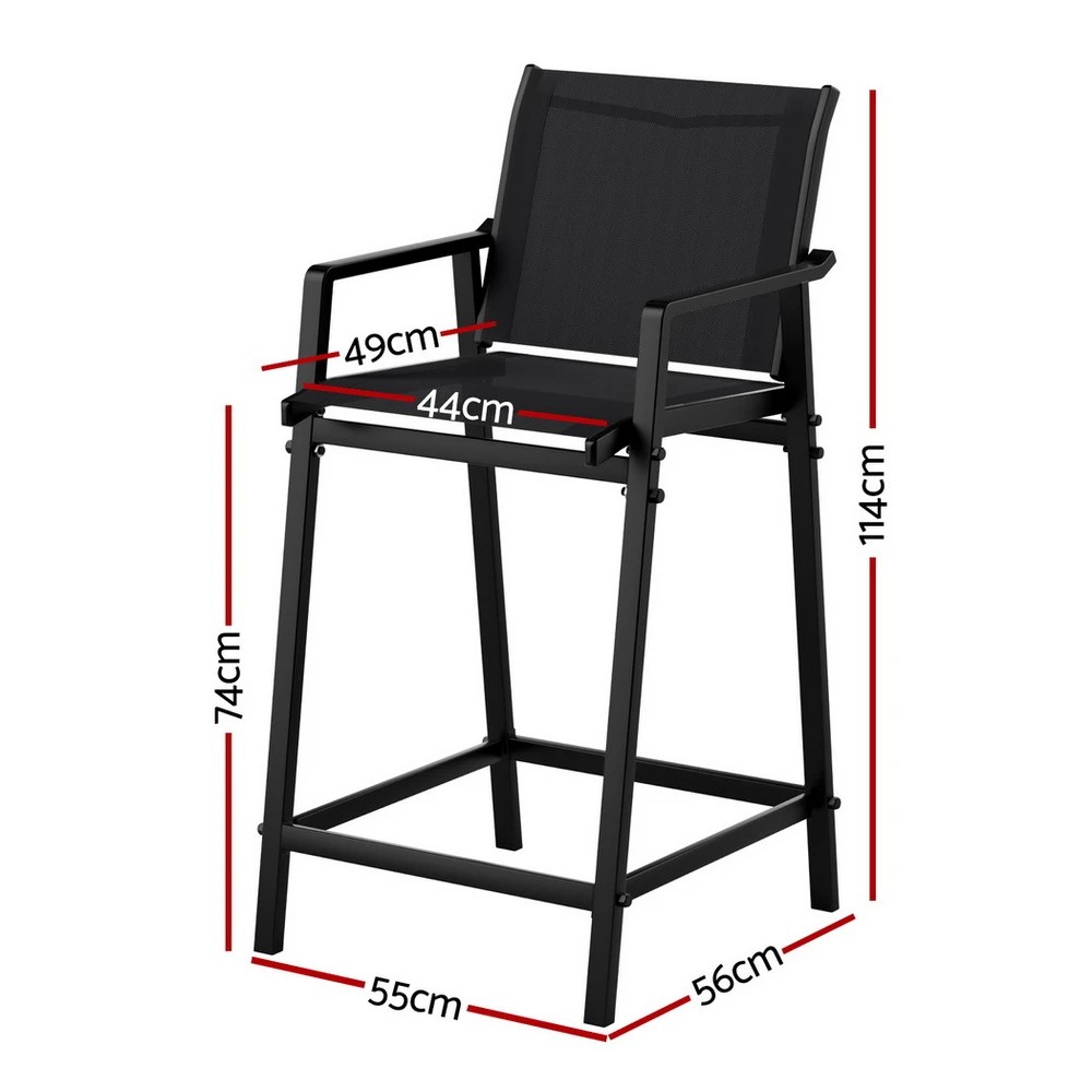 2 Gardeon 2PC Outdoor Bar Stools Steel Dining Chairs Patio Furniture Garden - Black, 2 of 6