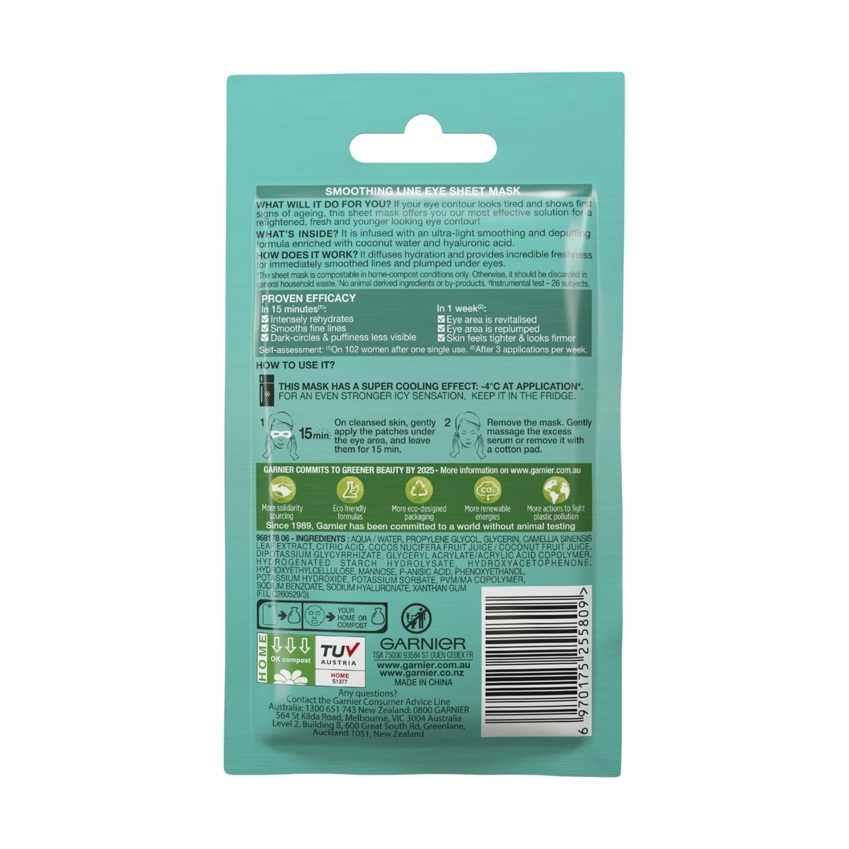 6 Garnier SkinActive Hydra Bomb Eye Sheet Mask 6g - Hyaluronic Acid and Coconut Water, 6 of 9