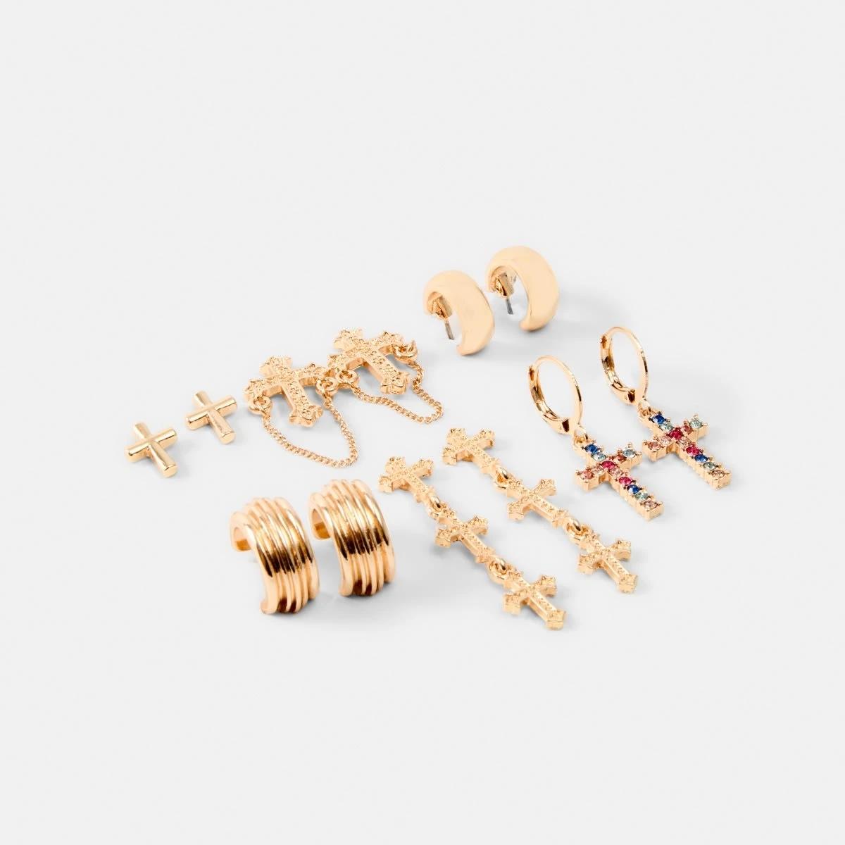 1 6 Pack Cross Earrings - Gold Tone Gold, 1 of 5