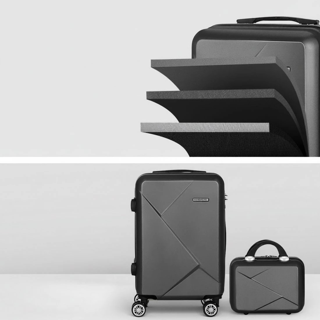 4 Wanderlite 2pc Luggage 12" 20" Trolley Travel Suitcase Storage Carry On TSA Lock - Black, 4 of 6