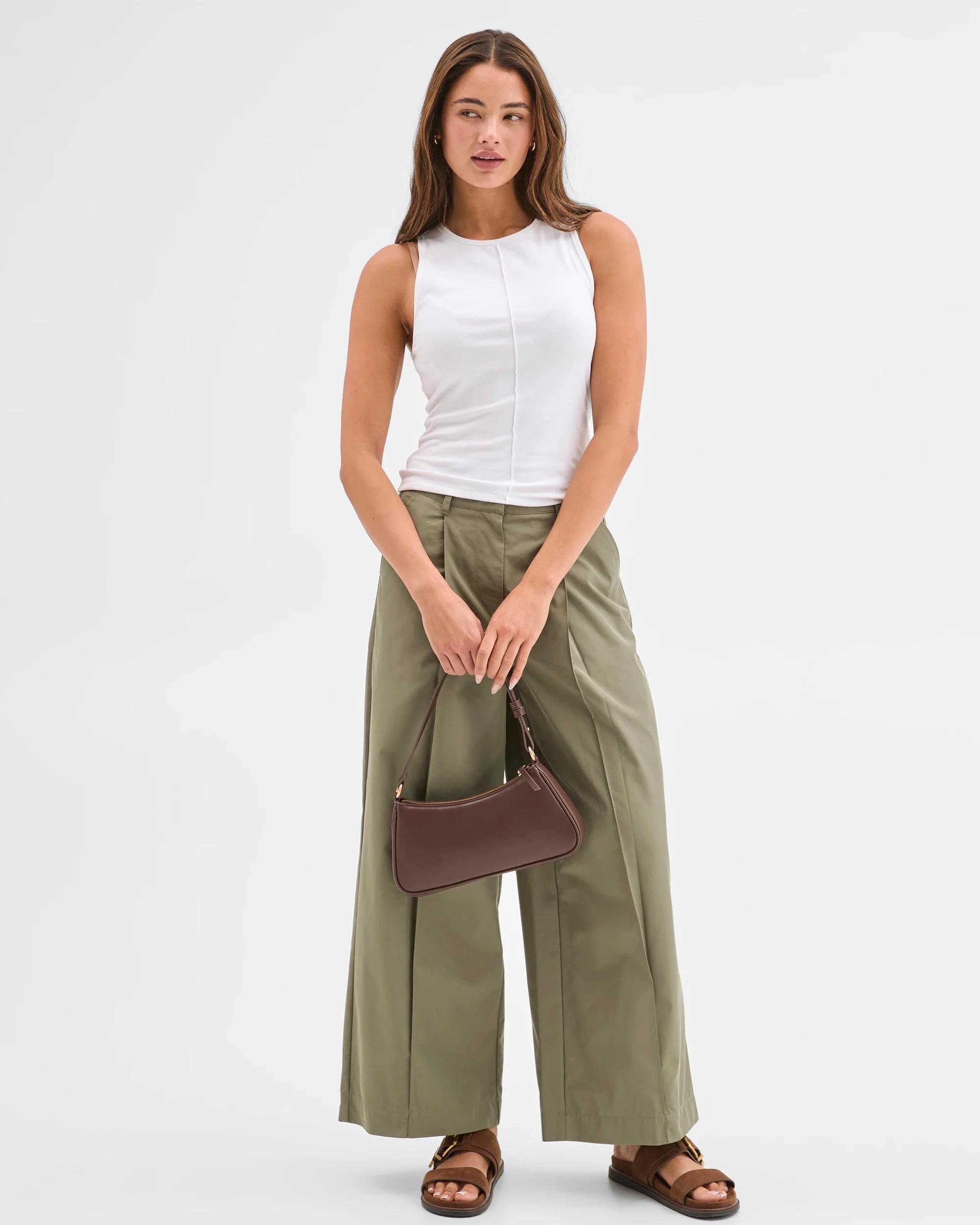 1 Lily Loves Australian Cotton Blend Pleated Wide Leg Pants SMOKEY OLIVE, 1 of 7
