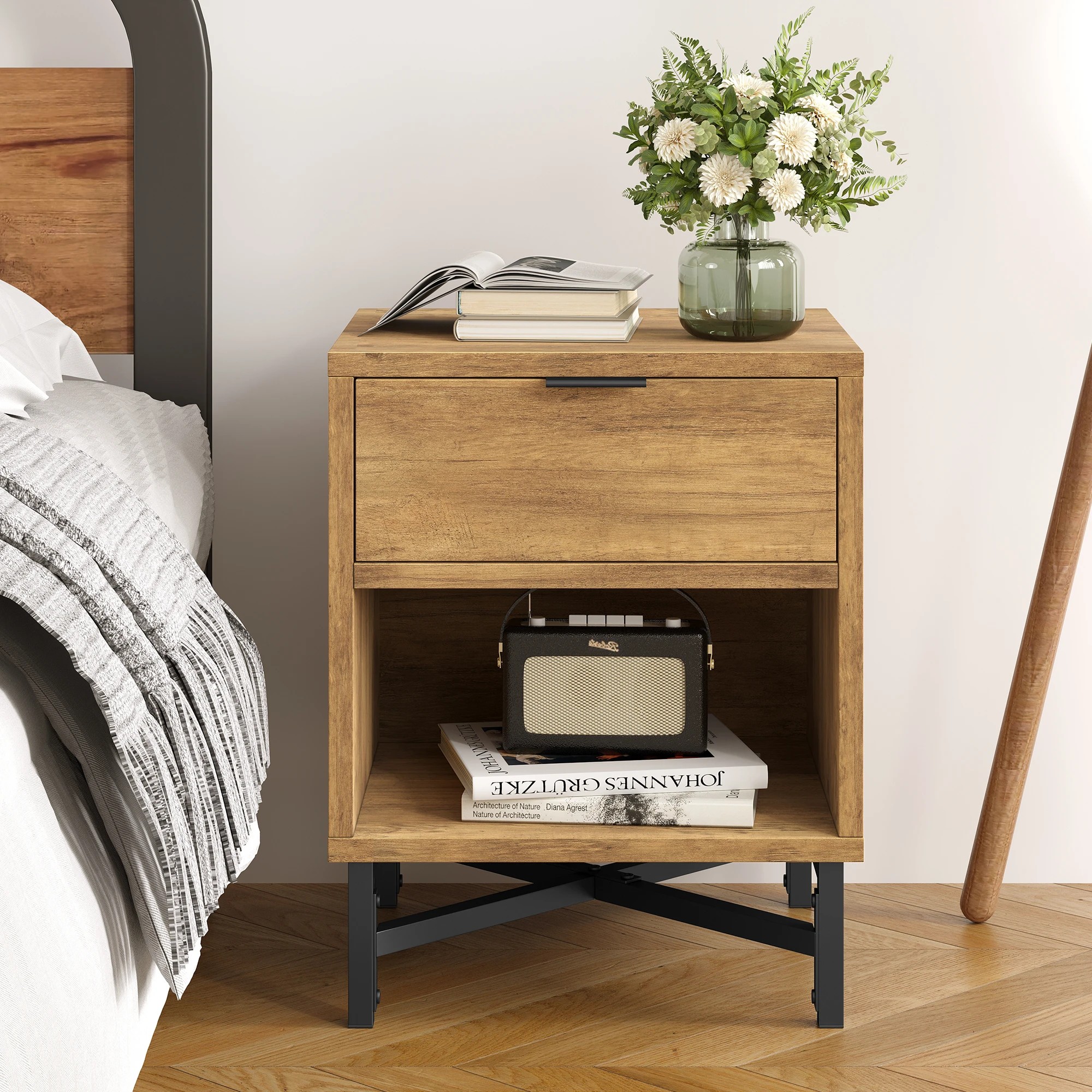 6 Alfordson Bedside Table Retro Nightstand Side Cabinet Storage Shelf - Brown, 6 of 10