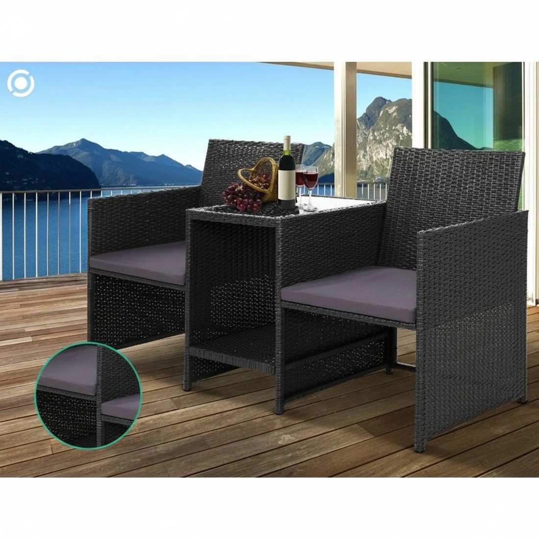 5 Gardeon Outdoor Furniture Wicker Chairs Table Setting Birstro Set Patio Garden - Black, 5 of 8