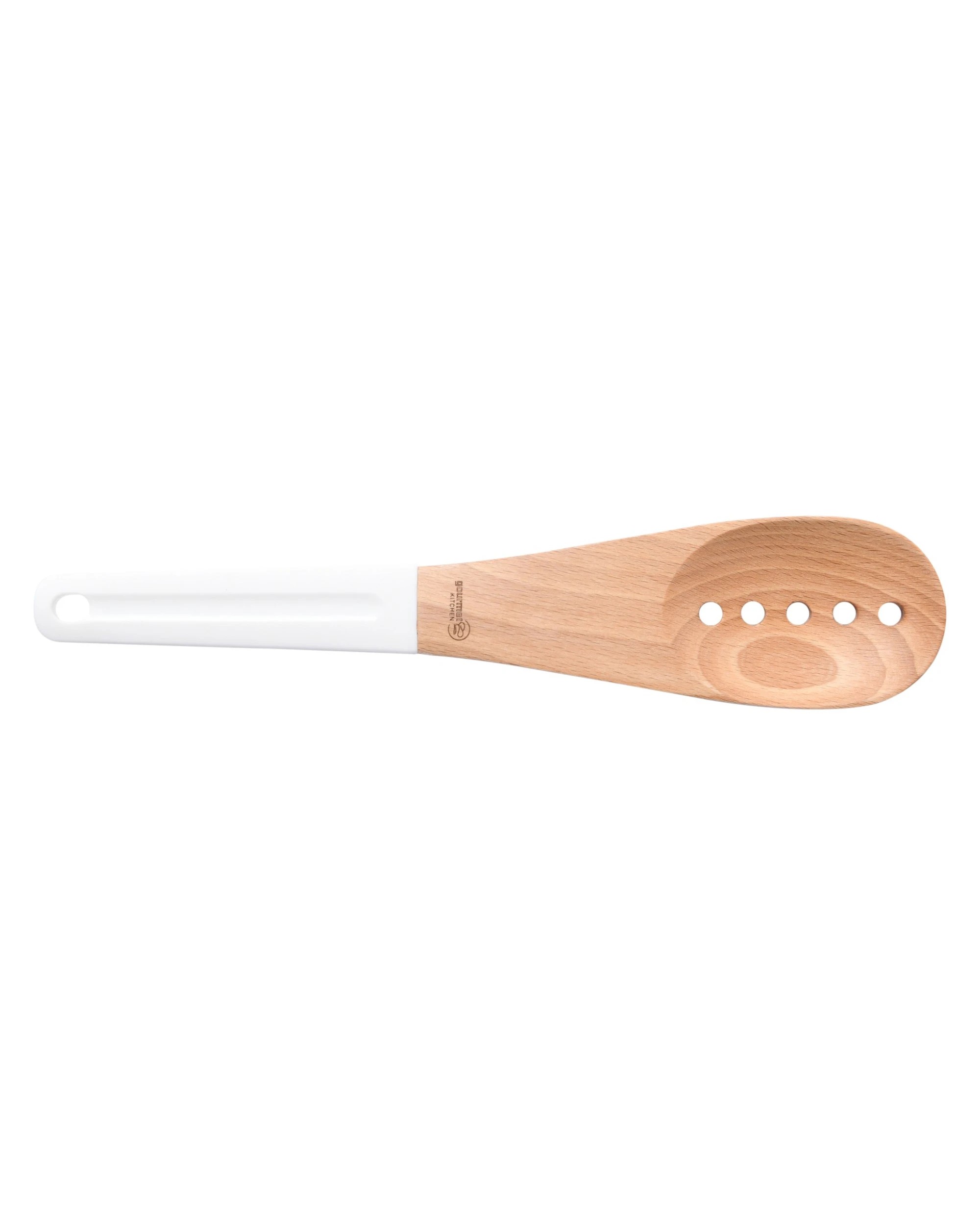 3 Gourmet Kitchen Rustic Beech Wood Slotted Spoon with Silicone Grip - White, 3 of 9