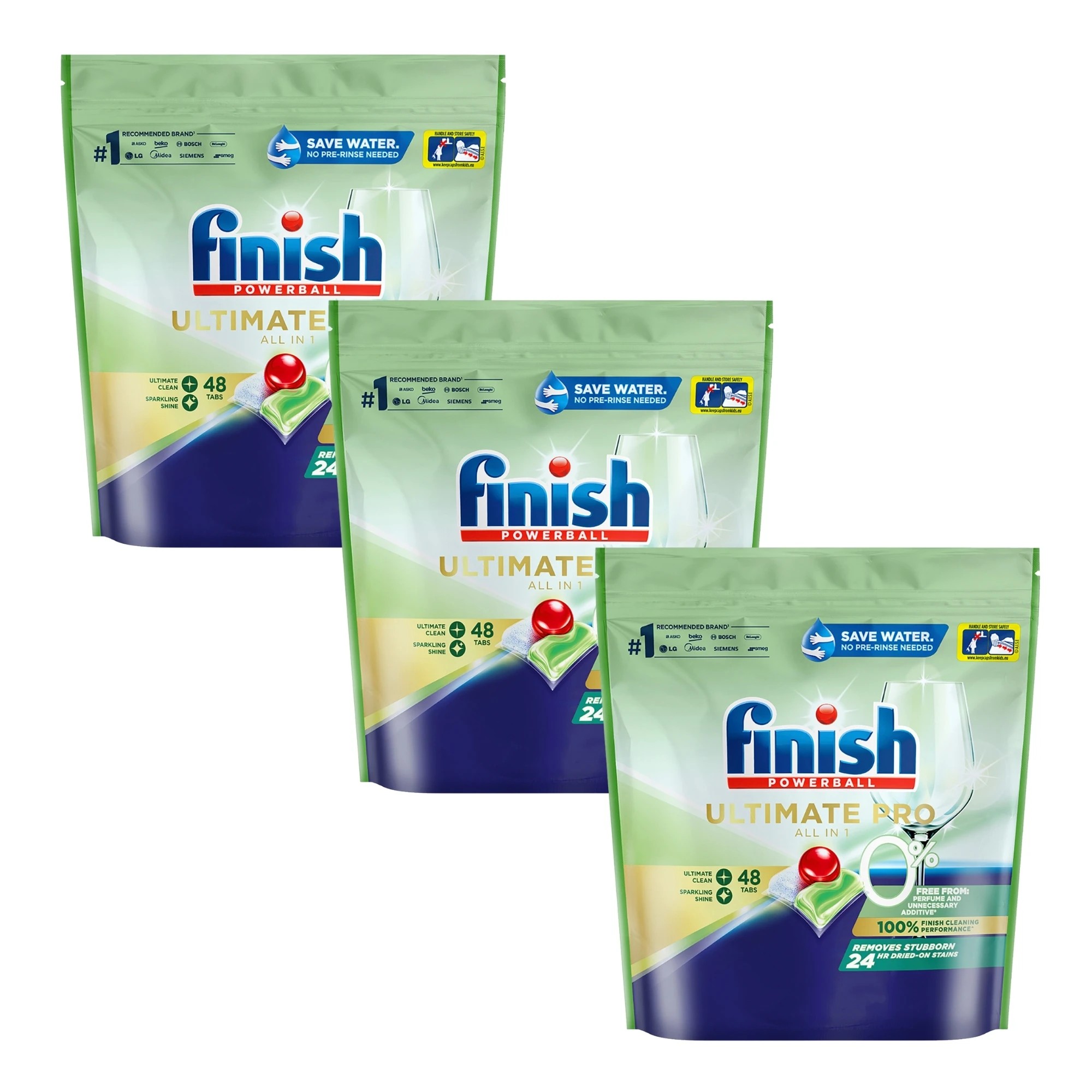 1 Finish Powerball Ultimate Pro All In 1 0% Dishwashing Tablets 48 Pack X3, 1 of 4