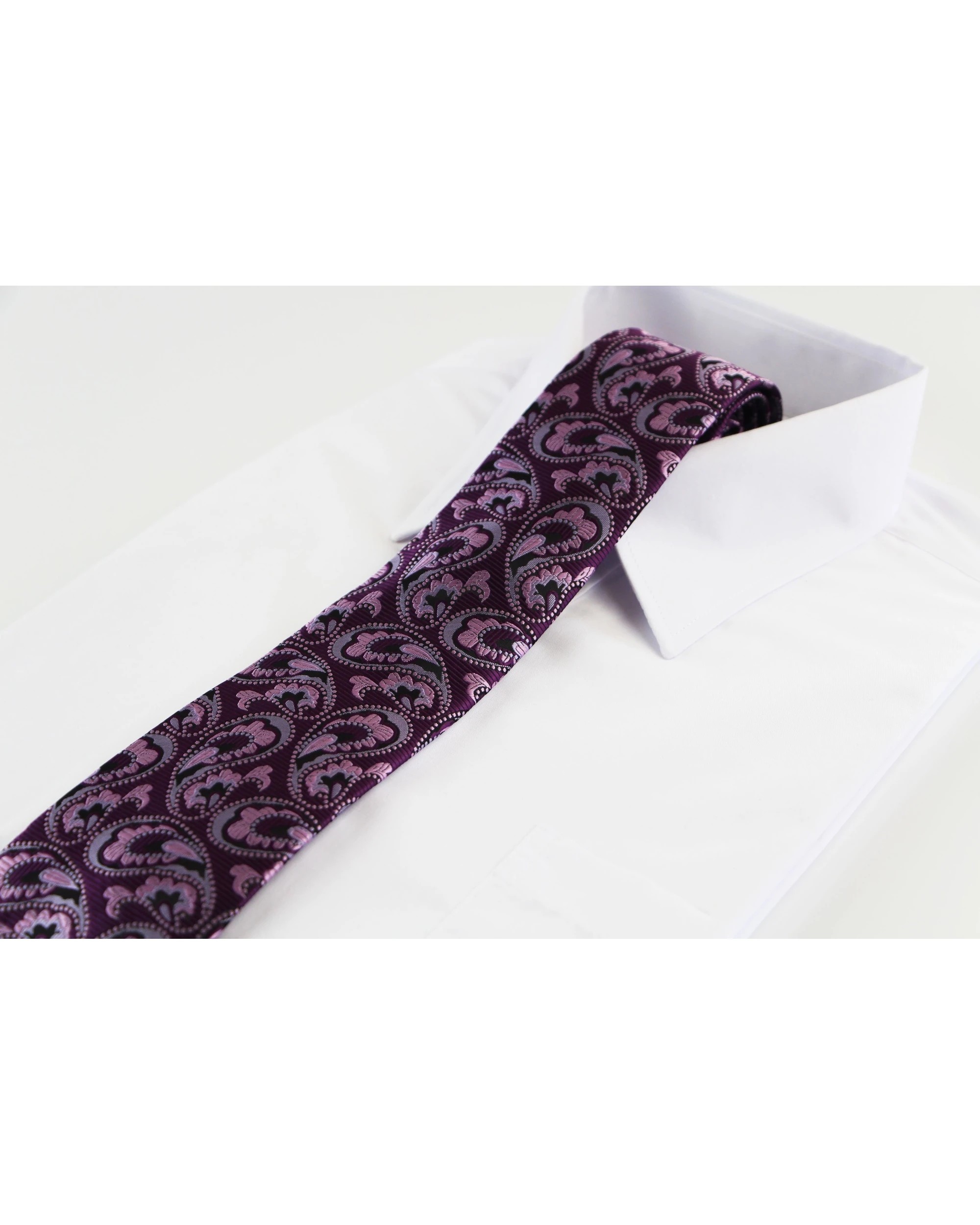 1 Zasel Mens Purple & Grey Boho Paisley Patterned 8cm Neck Tie, 1 of 2