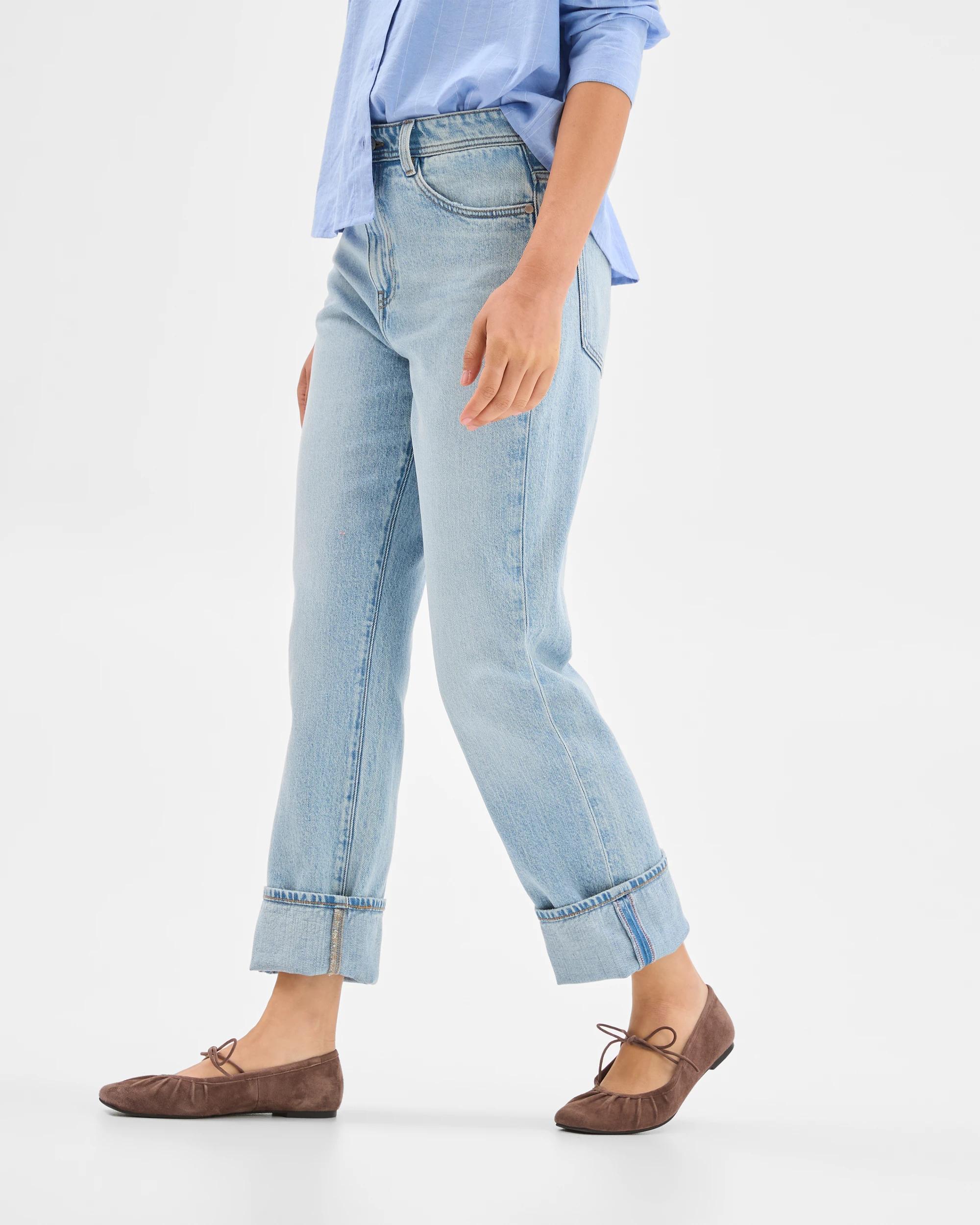 4 Target Denim Straight Leg 90's Turn Up Denim Jeans LIGHT VINTAGE WORN, 4 of 7