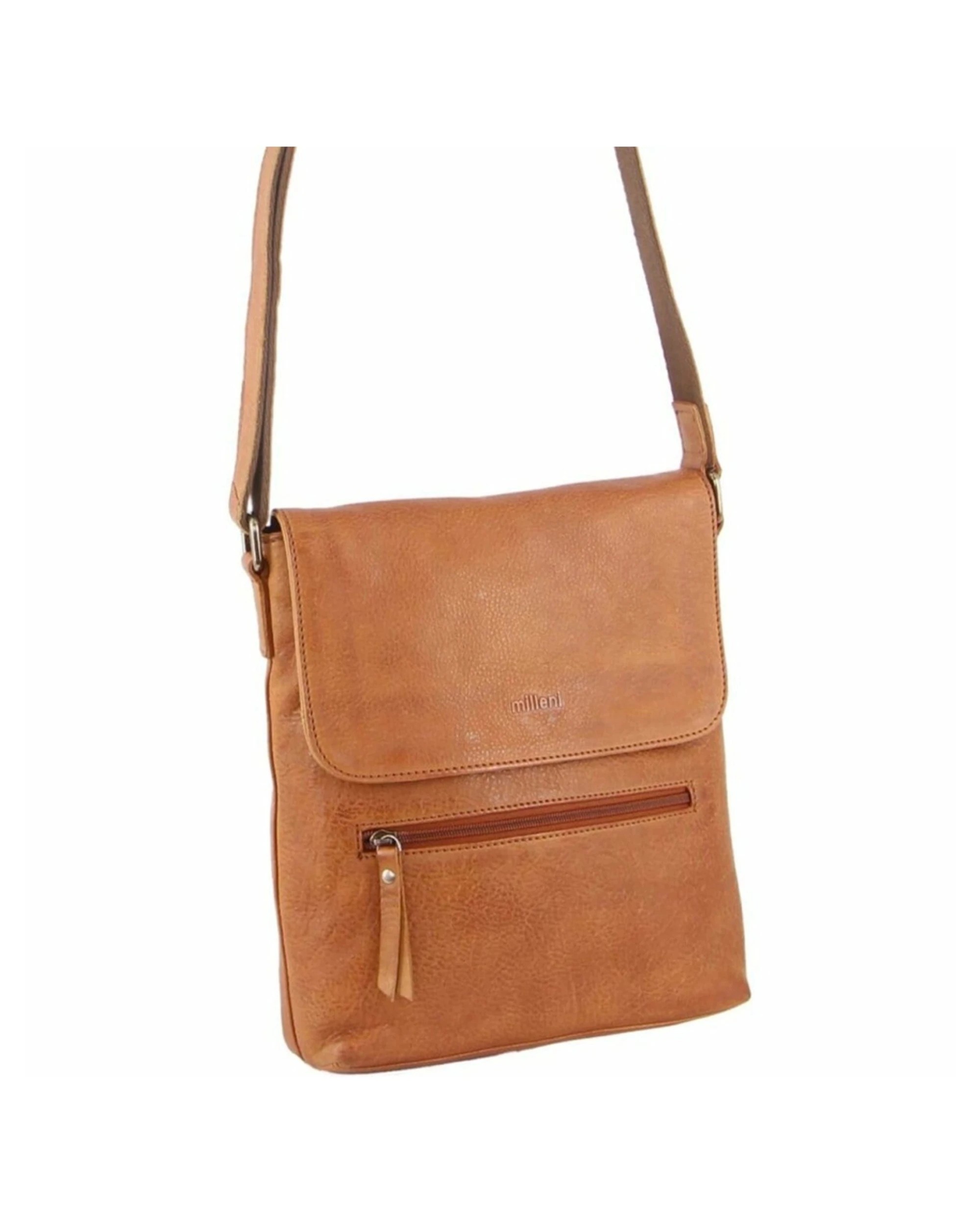 1 Milleni Women's Nappa Leather Shoulder Crossbody Bag With Zip 25x28cm Cognac - Brown, 1 of 4