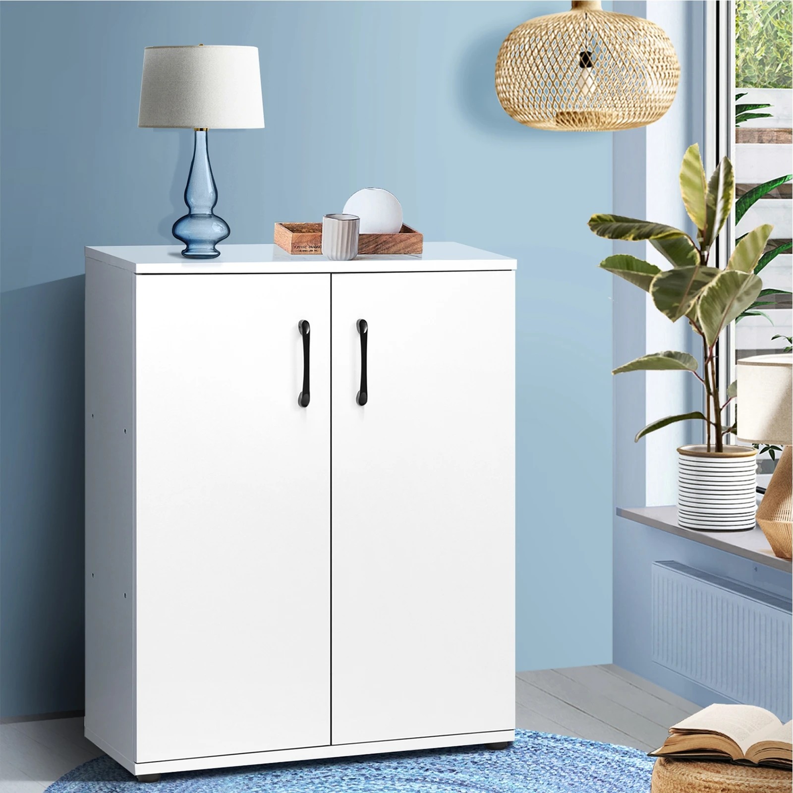 3 Oikiture Storage Cabinet Sideboard Freestanding Cupboard Organiser
 - White, 3 of 6