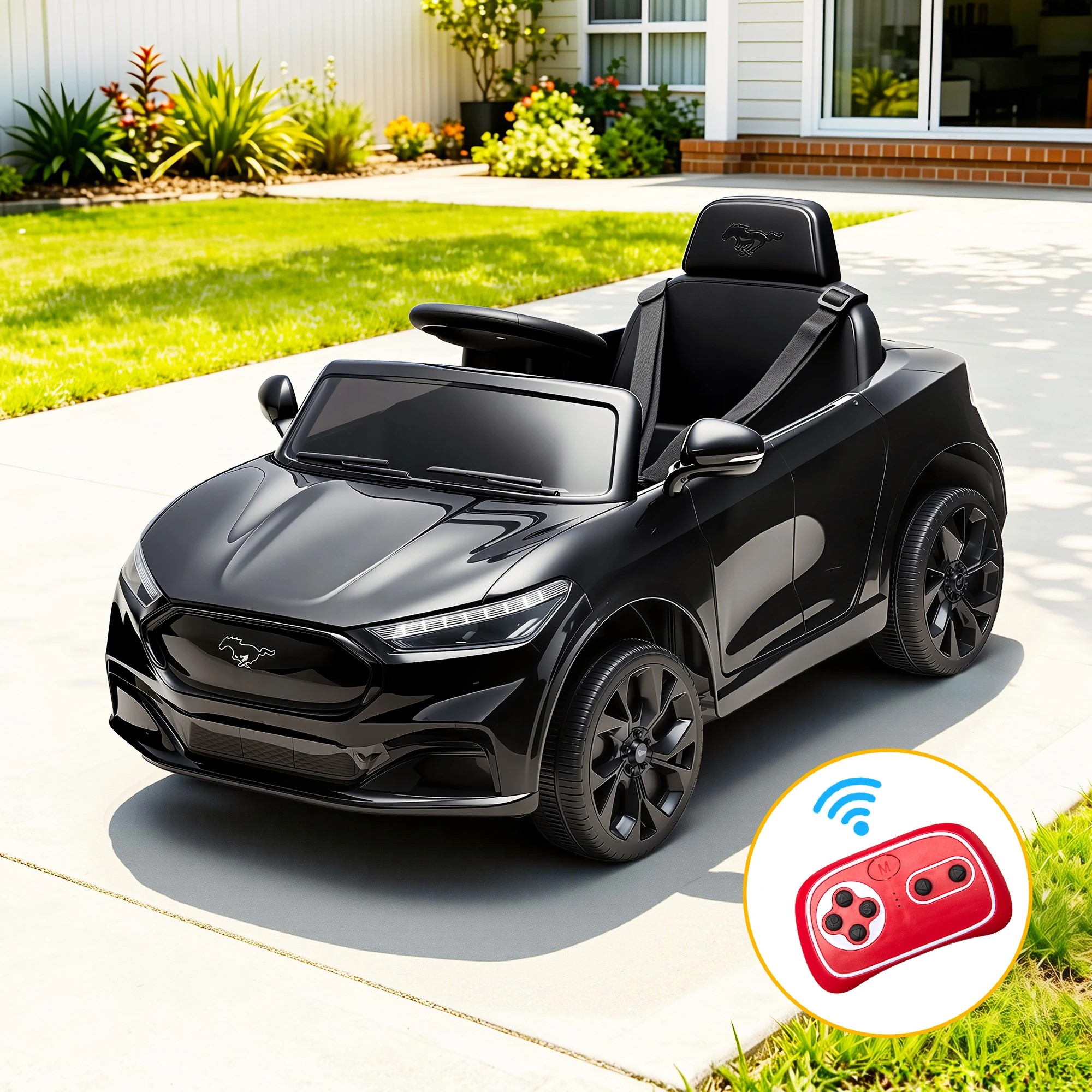 2 FORD Kids Ride On Car Licensed Ford 12V Electric Ride-On Toy with Remote Control Horn Music Headlights - Black, 2 of 9