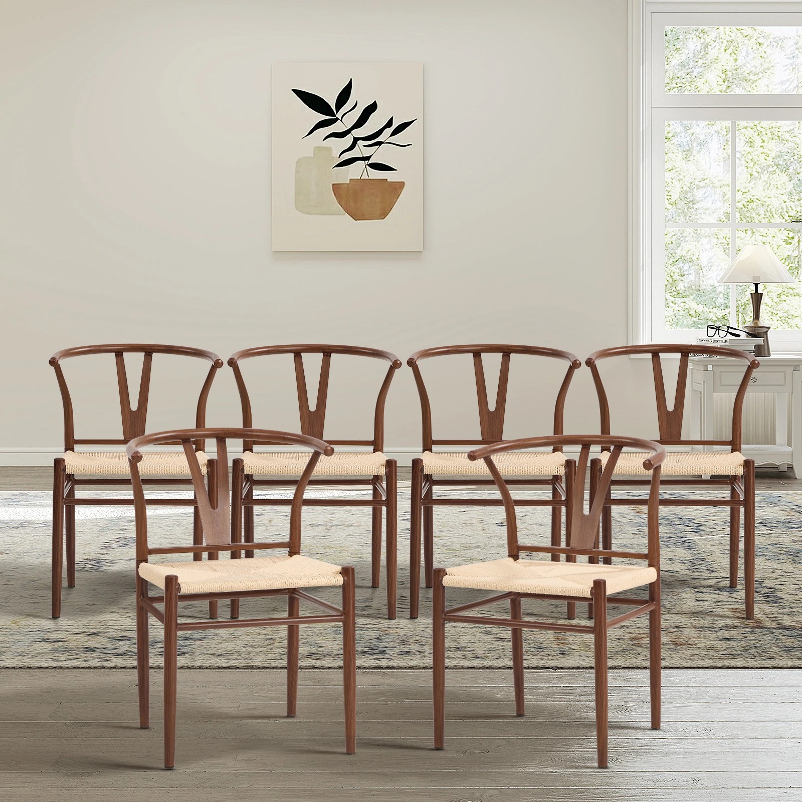 3 Oikiture 6x Dining Chair Metal Hans Wegner Chair Wishbone Cafe Lounge Walnut - Brown, 3 of 10