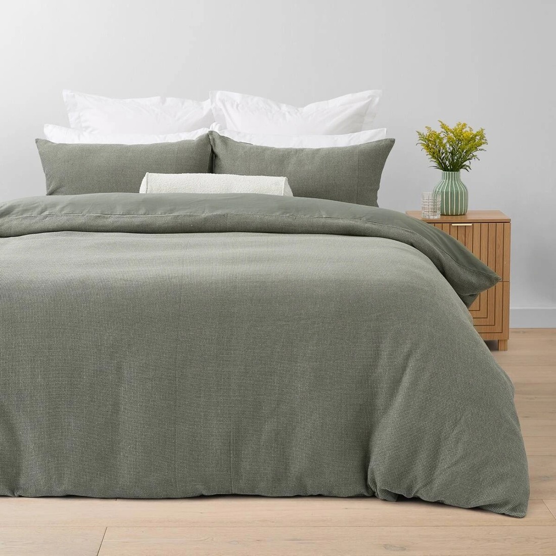 1 Waffle Micro Cotton Quilt Cover Set - King Bed, Forest, 1 of 6