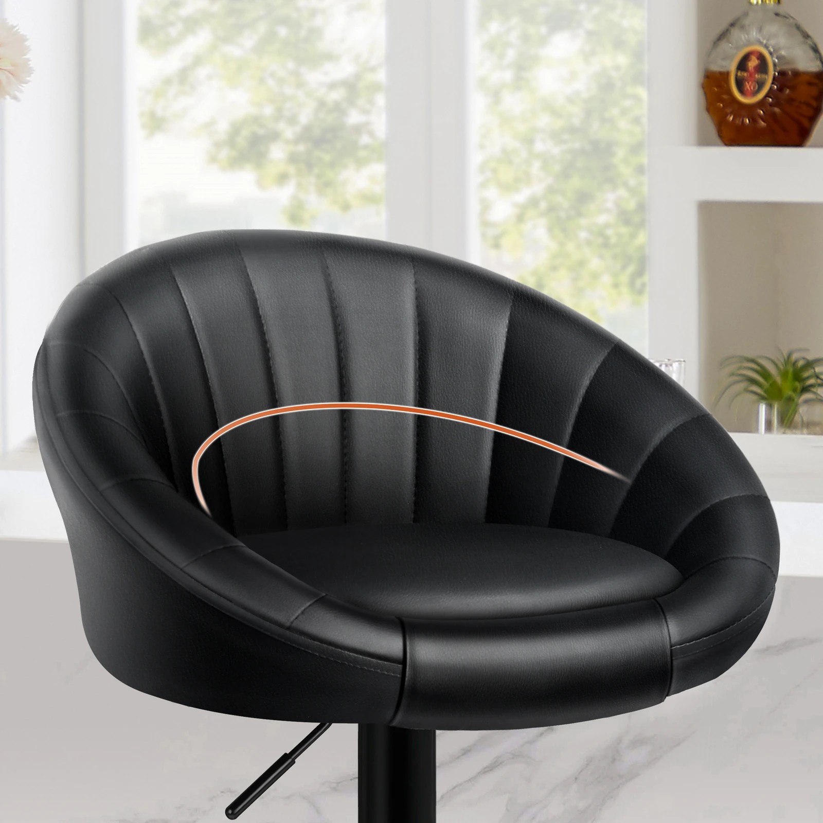 4 Alfordson 4x Bar Stools Gas Lift Leather Chairs Kitchen Swivel - All Black, 4 of 10