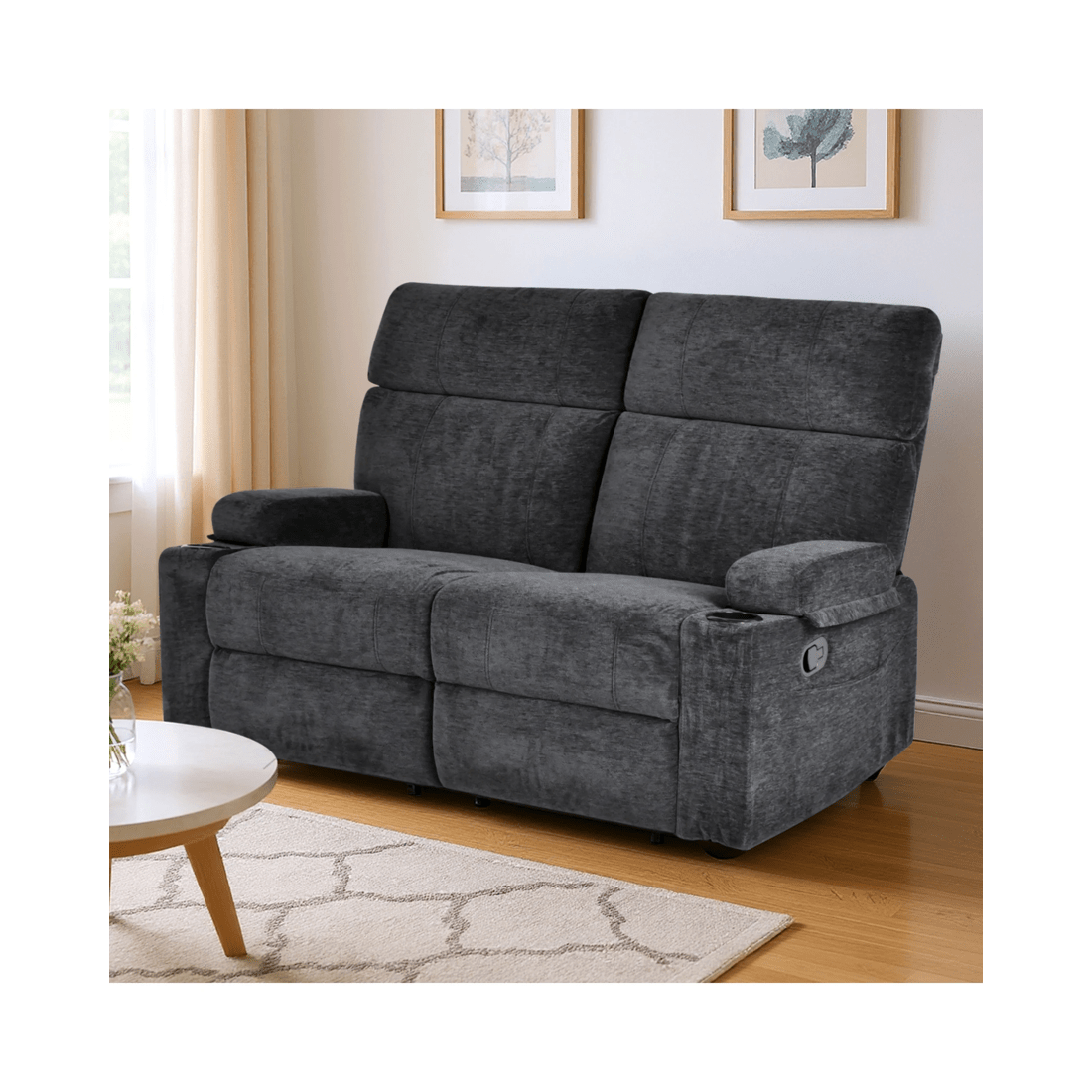 3 Advwin Loveseat Recliner Chair Velvet 8-Point Electric Vibration Massage Chair Black, 3 of 10