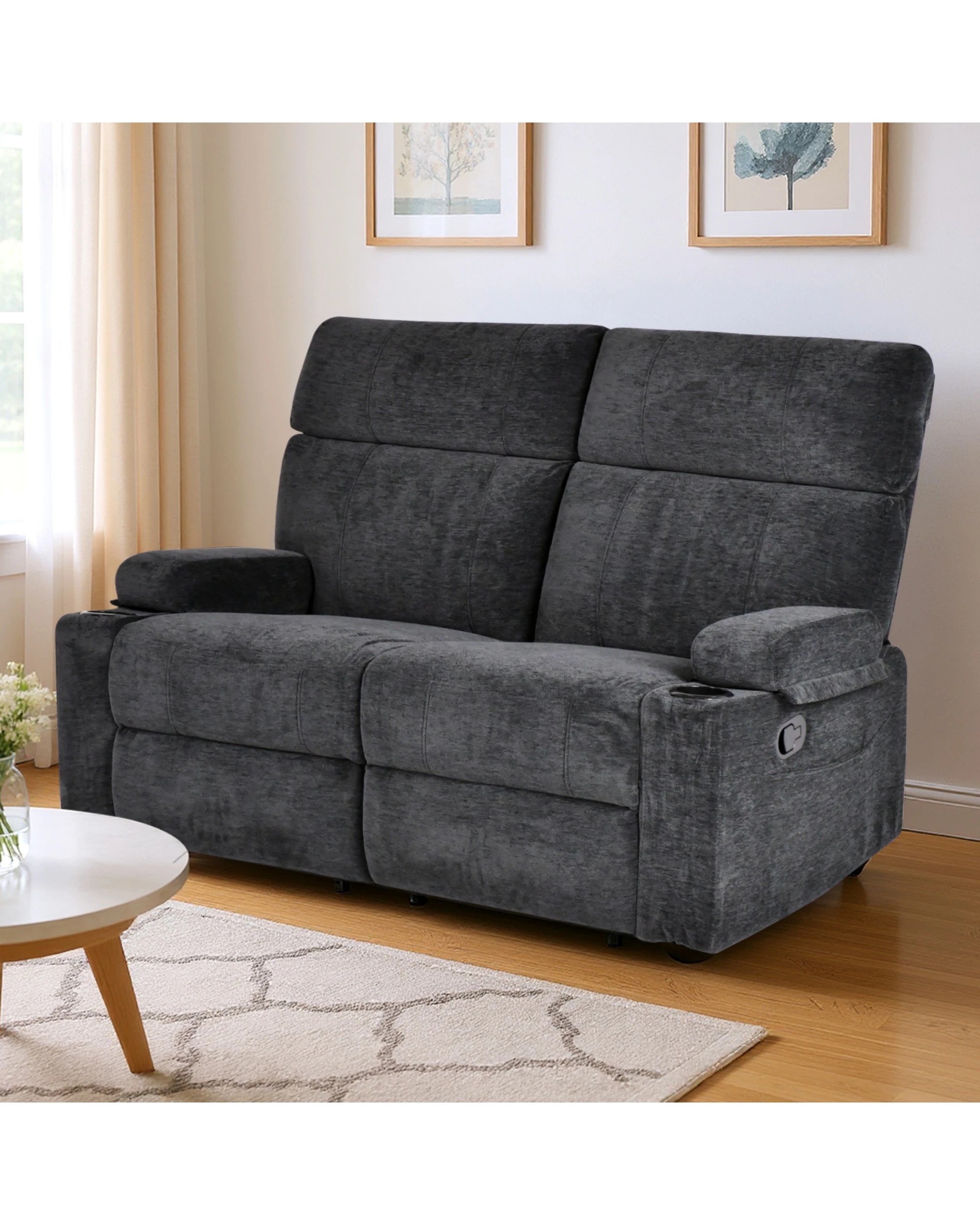 3 Advwin Loveseat Recliner Chair Velvet Black, 3 of 10