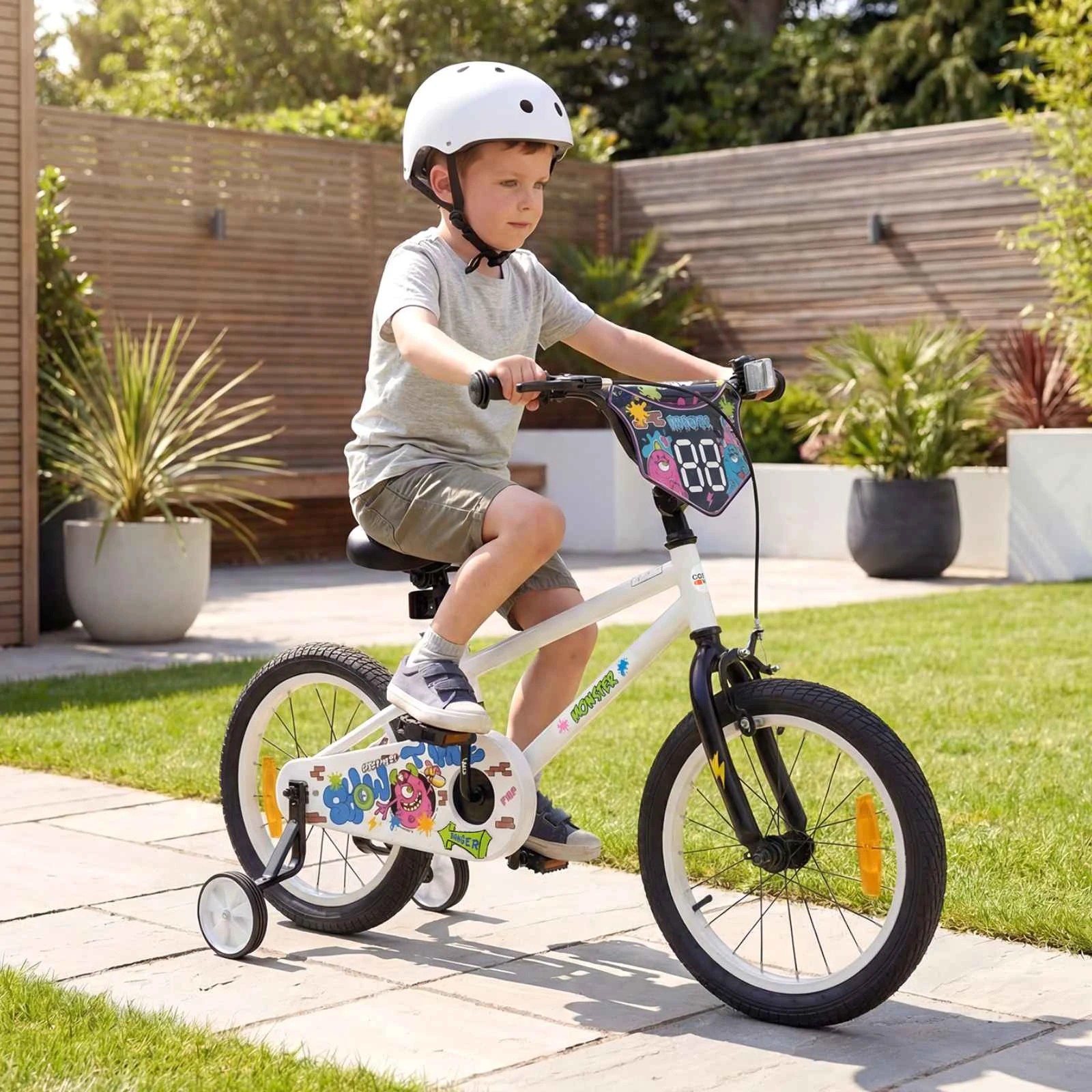 2 Costway 40cm Bike Adjustable Bicycle w/Training Wheels Handbrake Coaster Brake Reflectors - White, 2 of 3