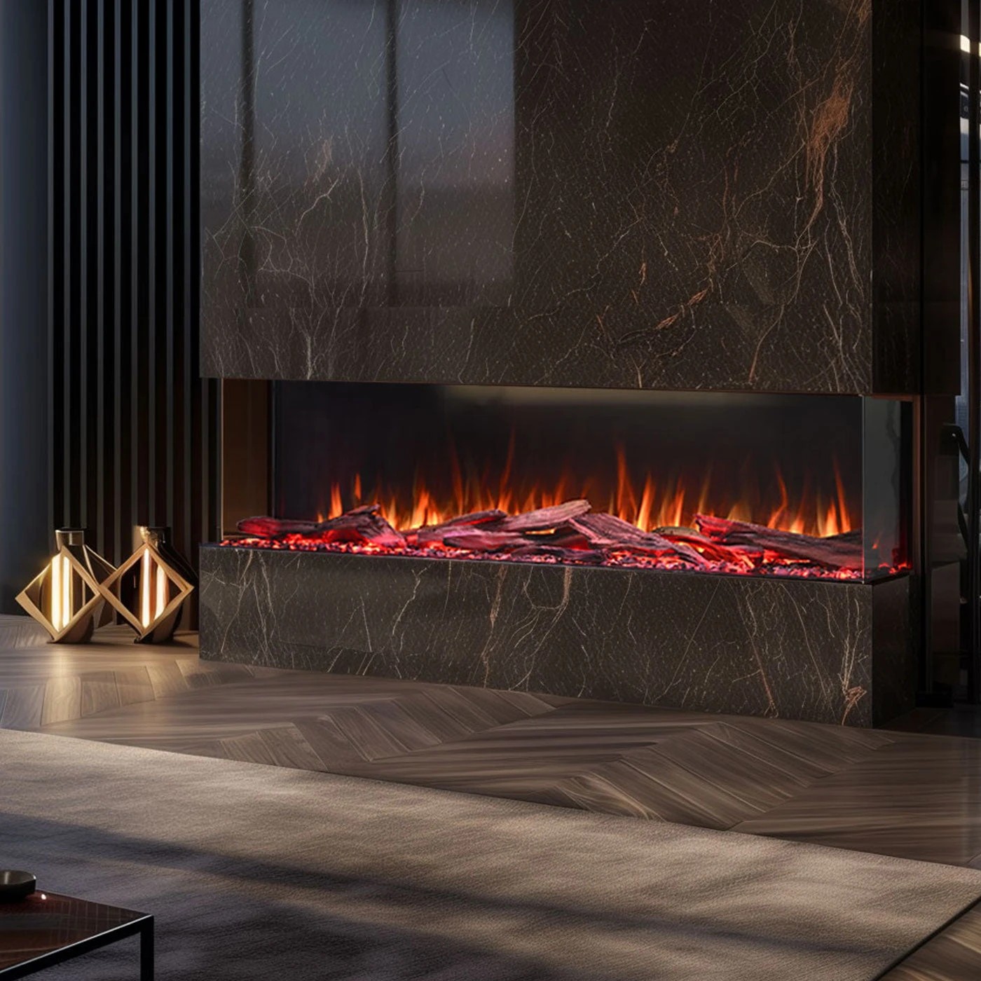 1 Moda Living Cascade 3-Sided 60 inch Extra Deep Electric Fireplace - Black, 1 of 7