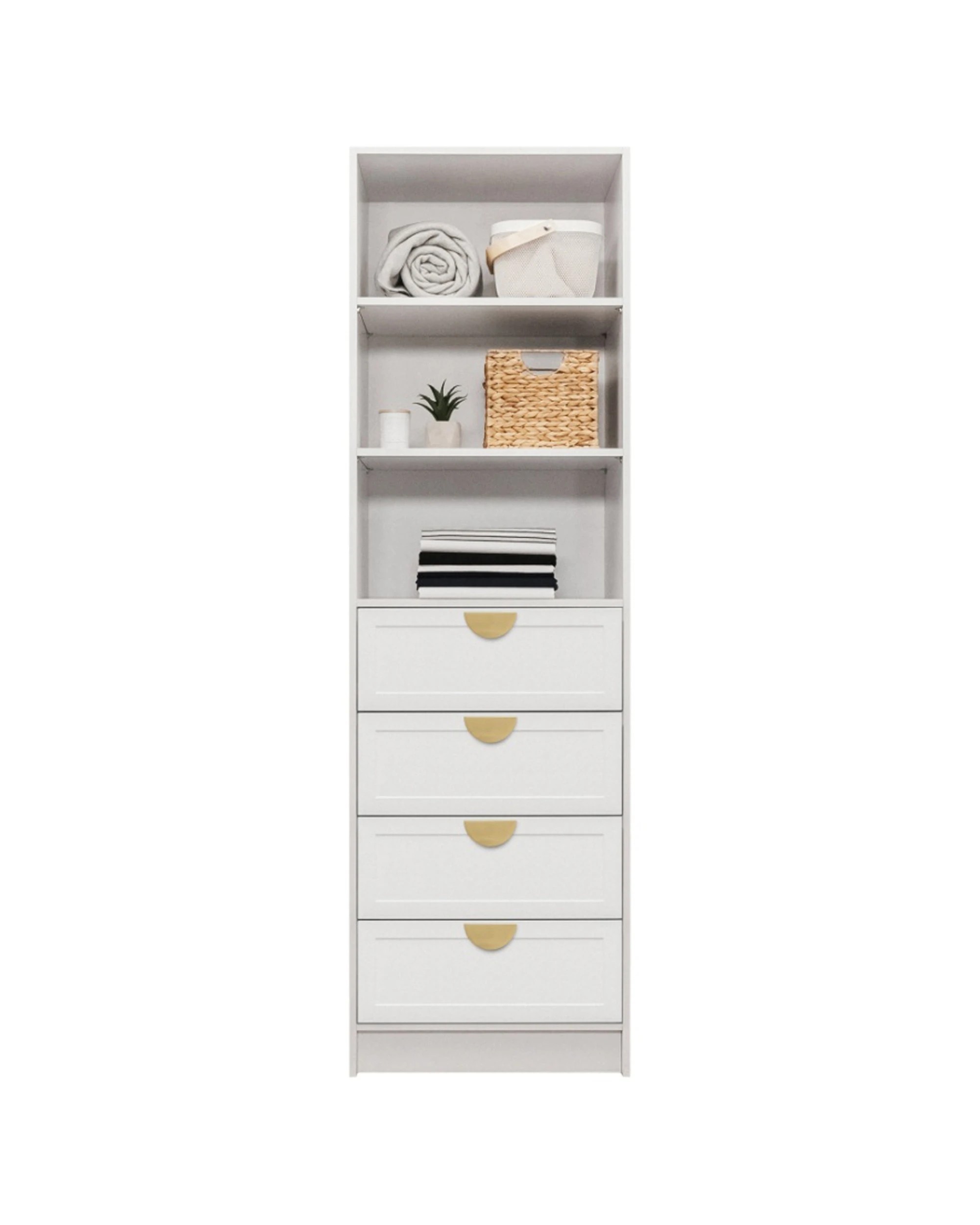 2 European Cabinetry Malmo 3 Shelf 4 Drawer Walk In Wardrobe Hamptons Brass Half Moon Handle - White, 2 of 2