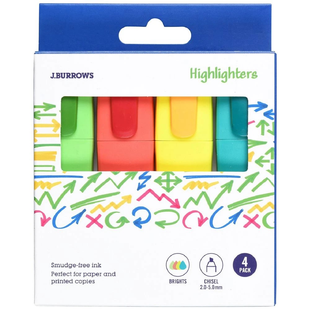 1 J.Burrows Chisel Highlighters Brights 4 Pack, 1 of 3