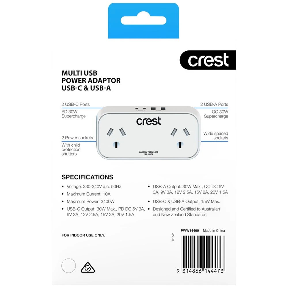 3 Crest Double Power Adaptor 4 USB 2C+2A 30W, 3 of 3