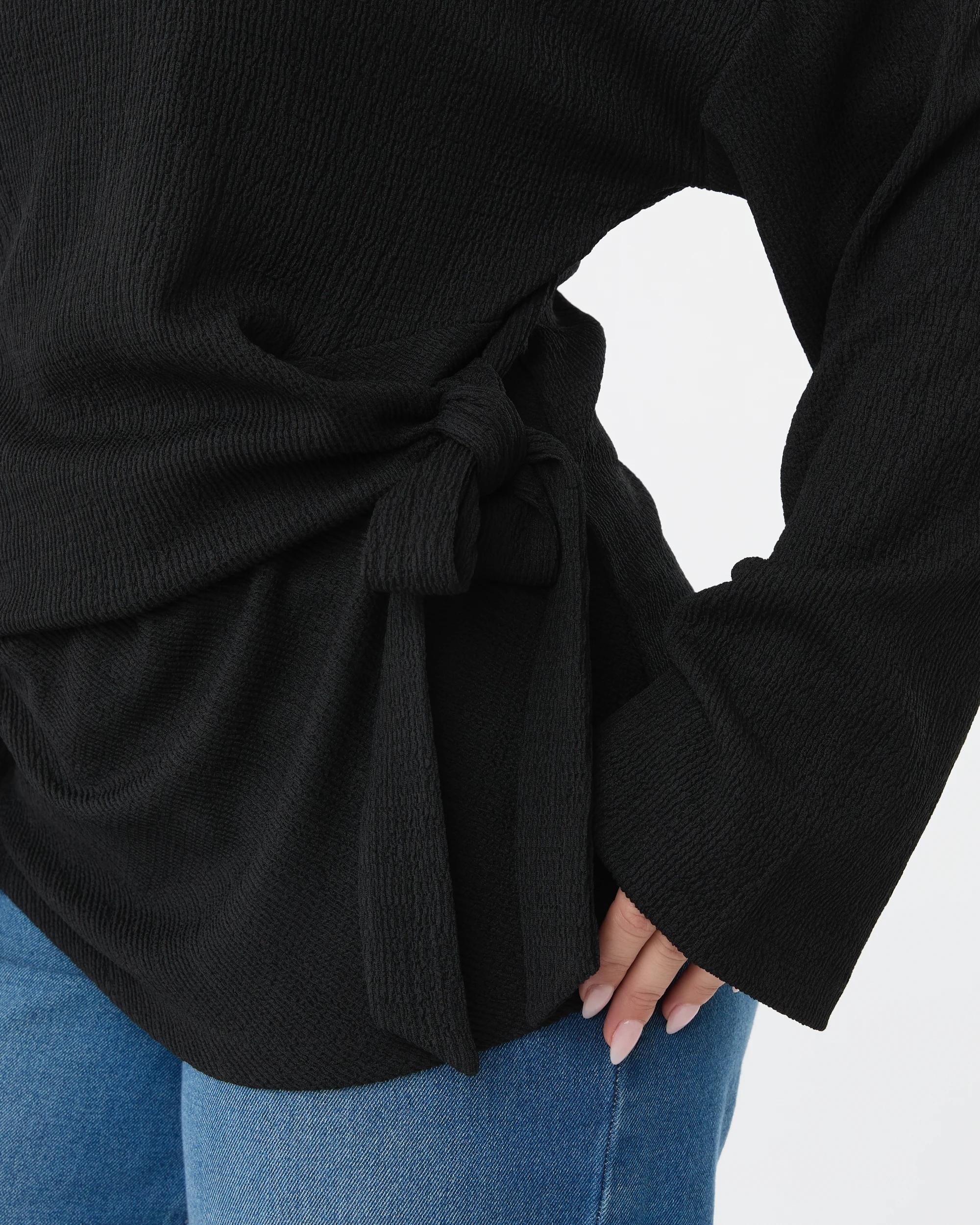 4 Long Sleeve Tie Side Top Black, 4 of 7