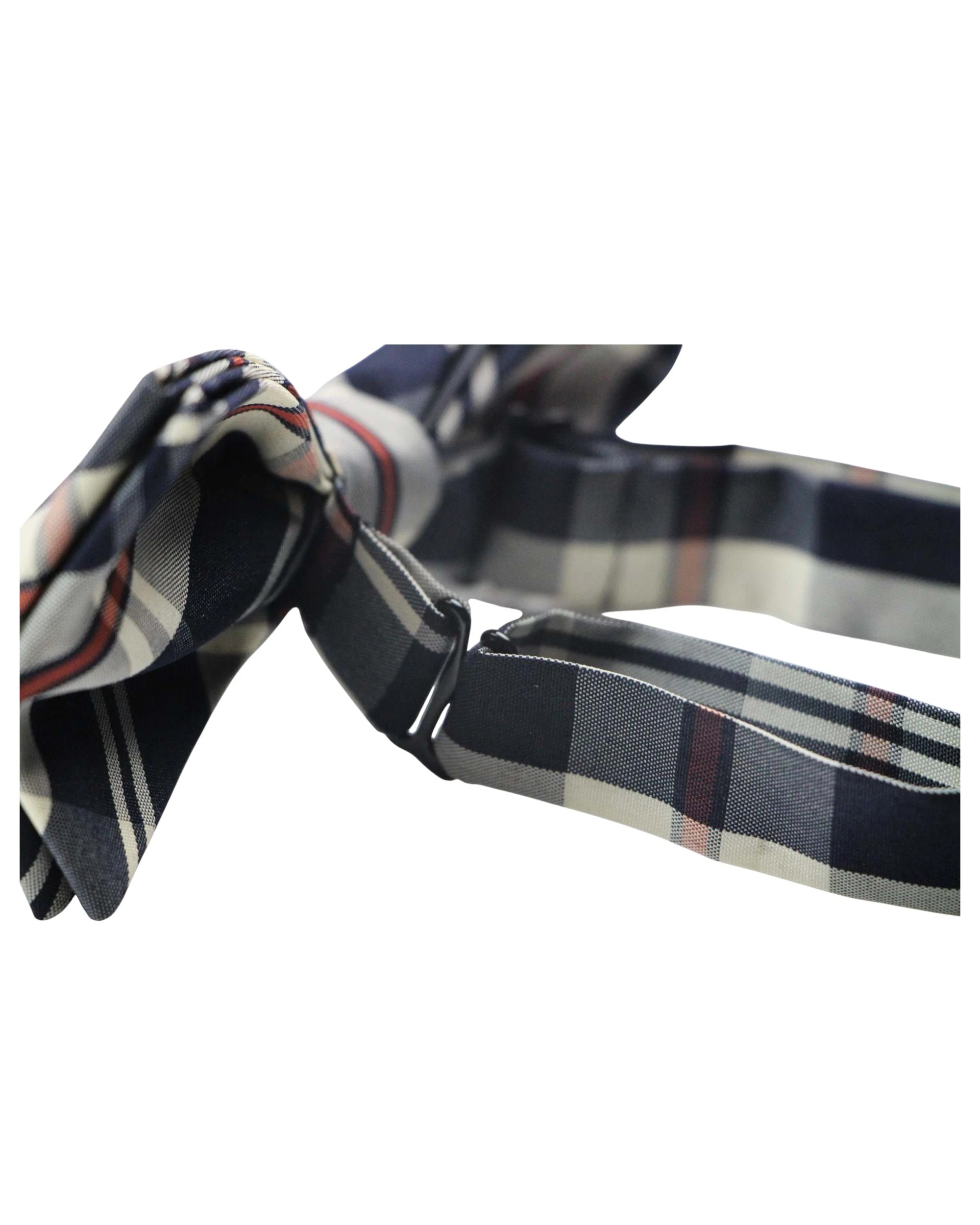 2 Zasel Mens Navy, Cream & Red Plaid Patterned Cotton Bow Tie, 2 of 3