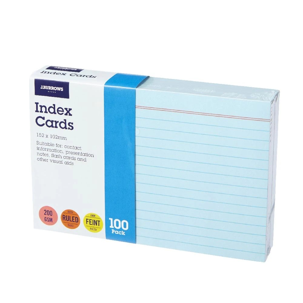 2 J.Burrows Index Cards Ruled 152 x 102mm Blue 100 Pack, 2 of 3