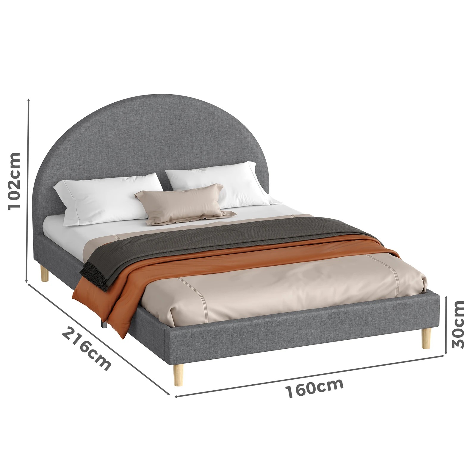 10 Alfordson Bed Frame Queen Size Mattress Base Platform Fabric Calla - Grey, 10 of 10