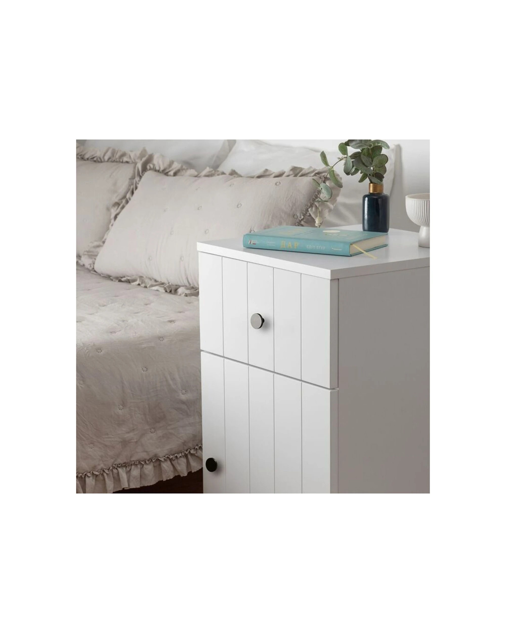 4 European Cabinetry Porto VJ Panel Front Bedside Table Round Handle - White, 4 of 4