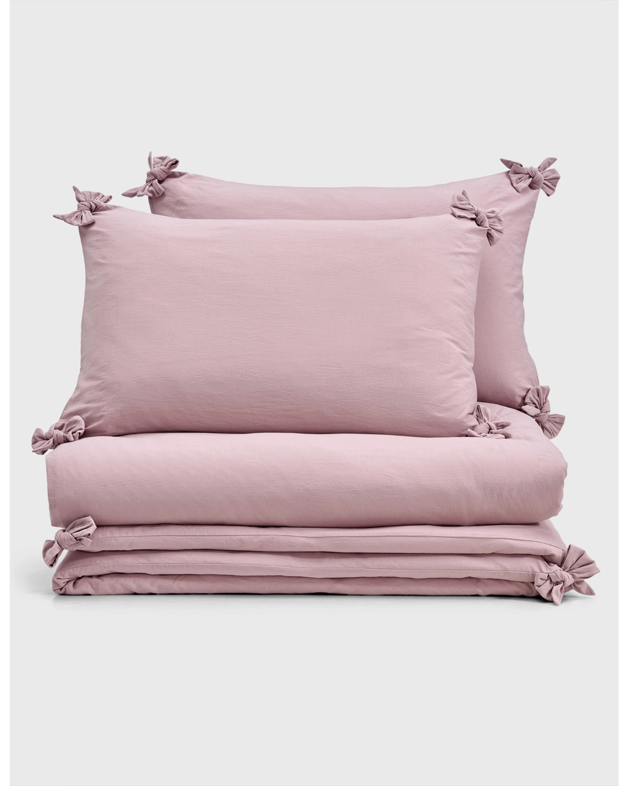 6 Dreamaker Bonnie Washed Cotton Quilt Cover Set with Bows Double Bed - Queen Bed - Pink Pearl, 6 of 9