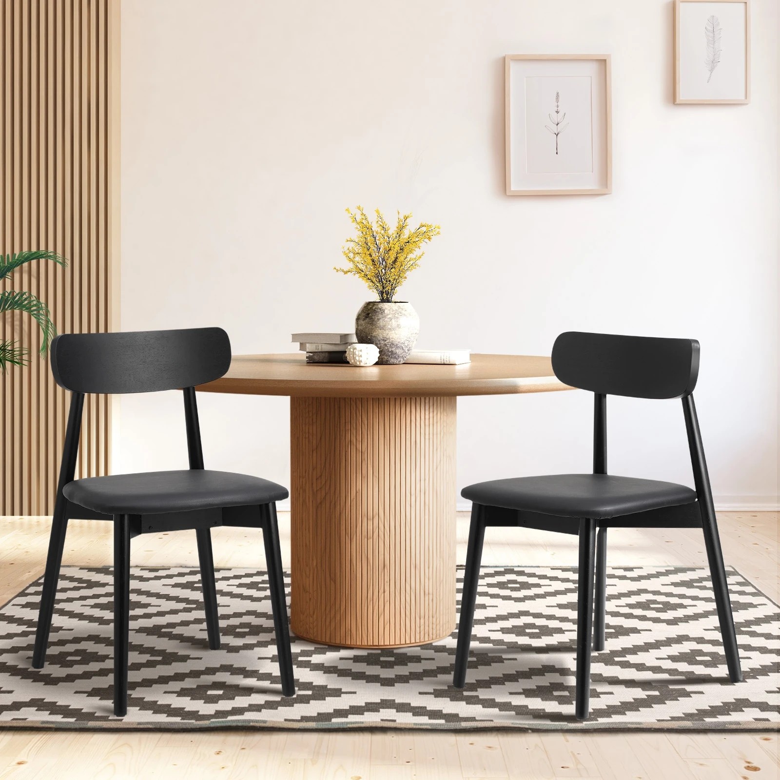 2 Oikiture 2x Dining Chairs Kitchen Chair Pu Leather Solid Wood Cafe Lounge
 - Black, 2 of 10