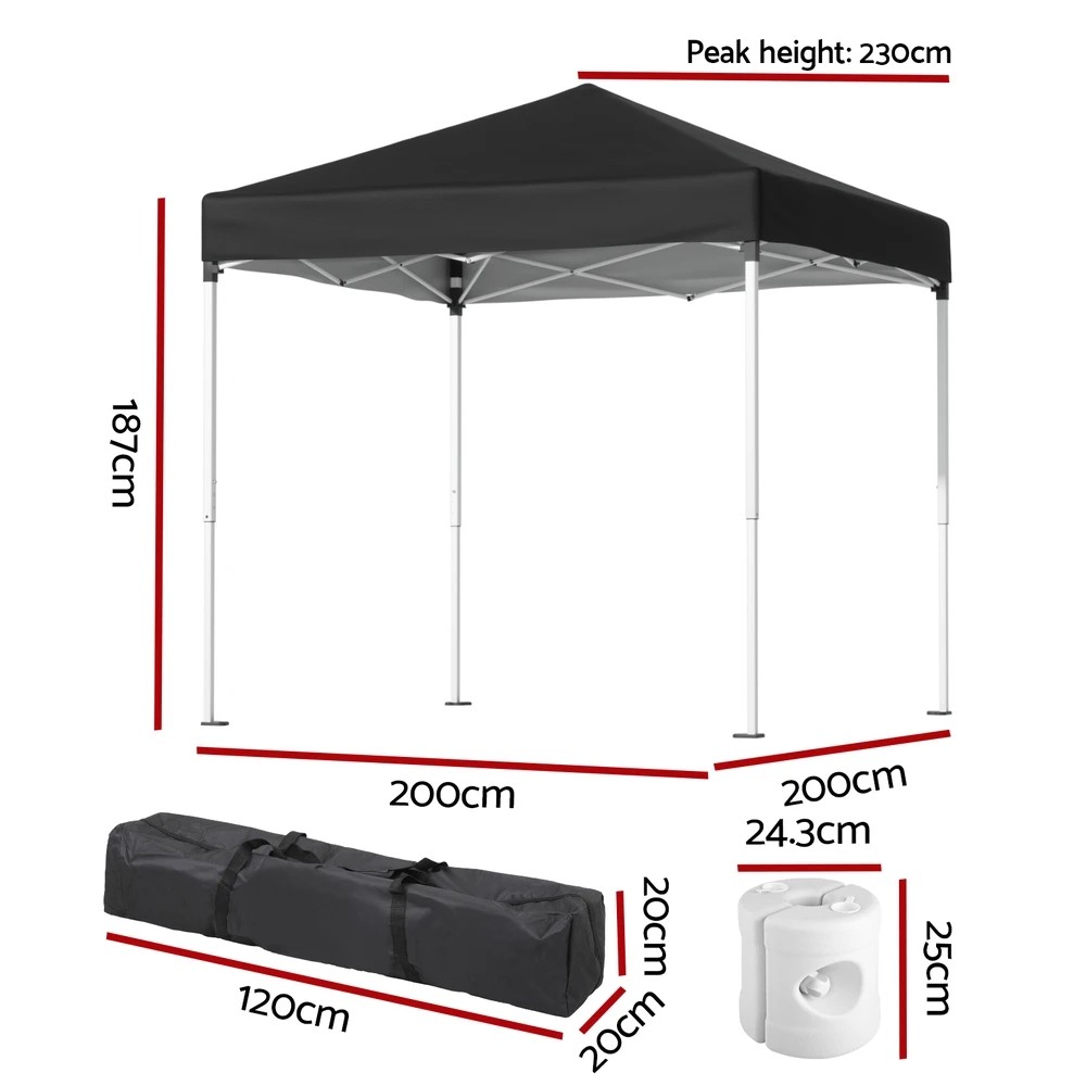 2 Instahut Gazebo 2x2m Outdoor Patio Garden Marquee Shade w/ Base Pods - Black, 2 of 7