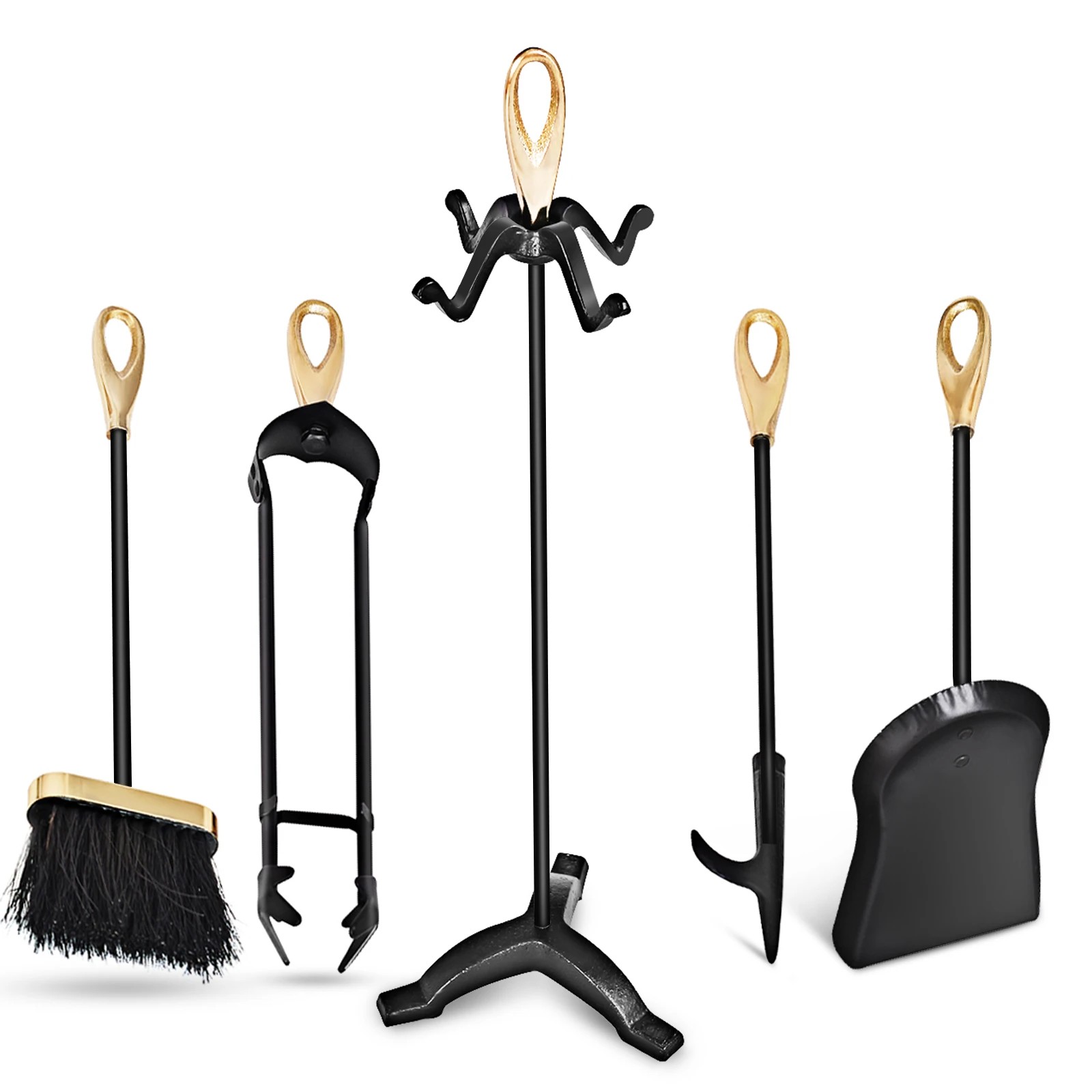 1 Costway 5pcs Iron Fireplace Tools Set Detachable Utility Set, 1 of 3