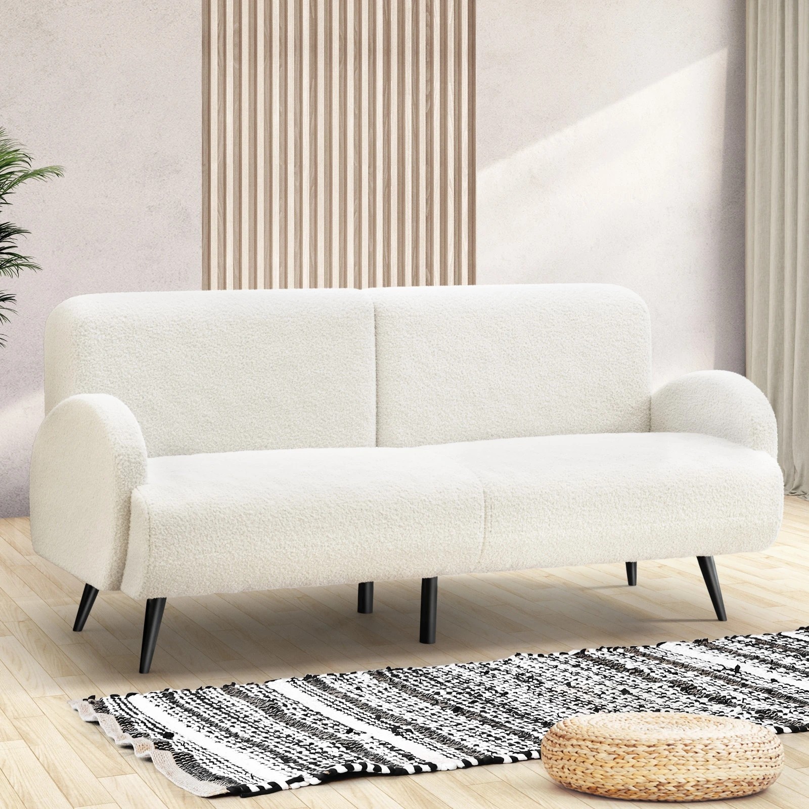 2 Oikiture Boucle Sofa Luxury 3 Seater Couch Fleece Chair Office Lounge
 - White, 2 of 10