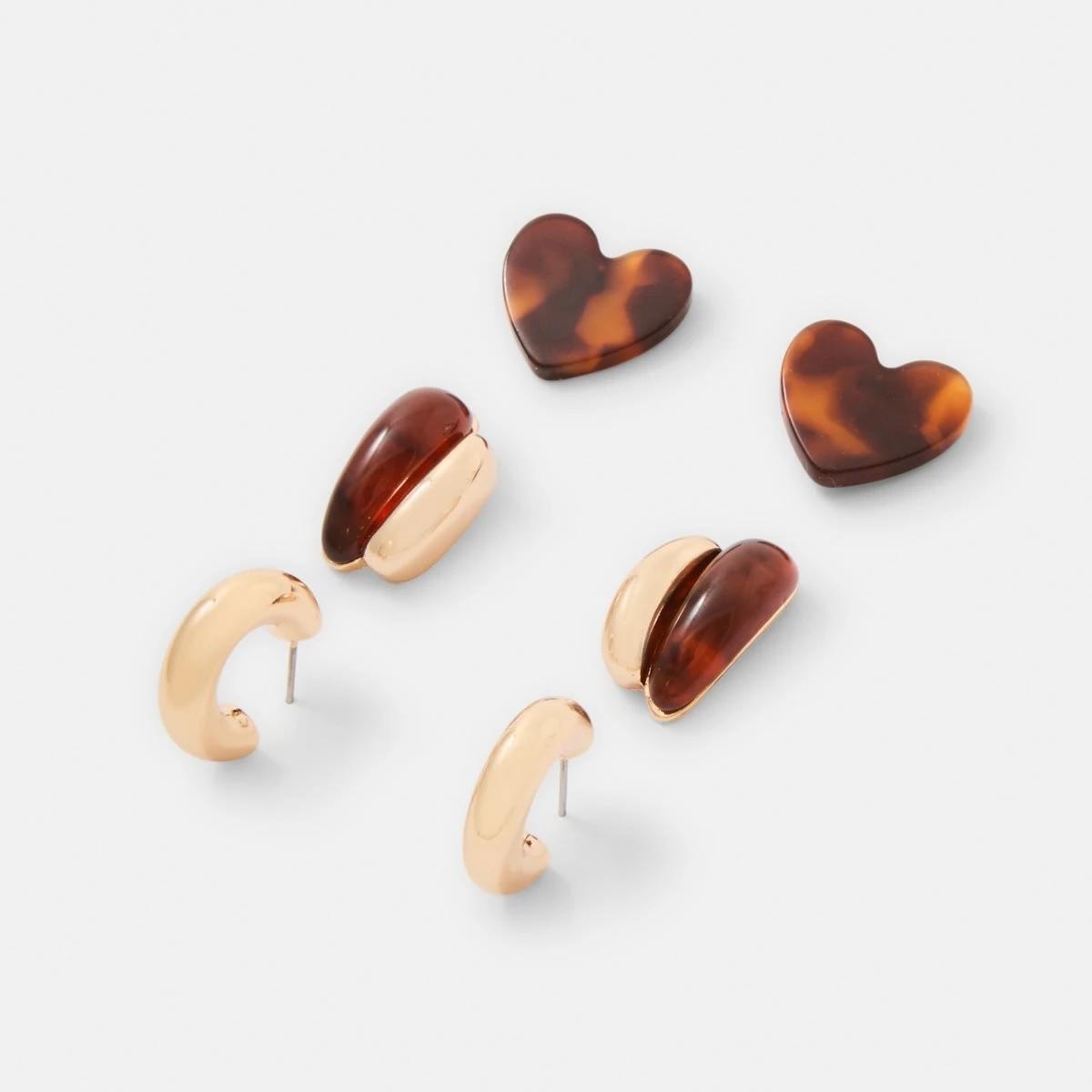 2 3 Pack Tort Earrings - Gold Tone Gold, 2 of 4