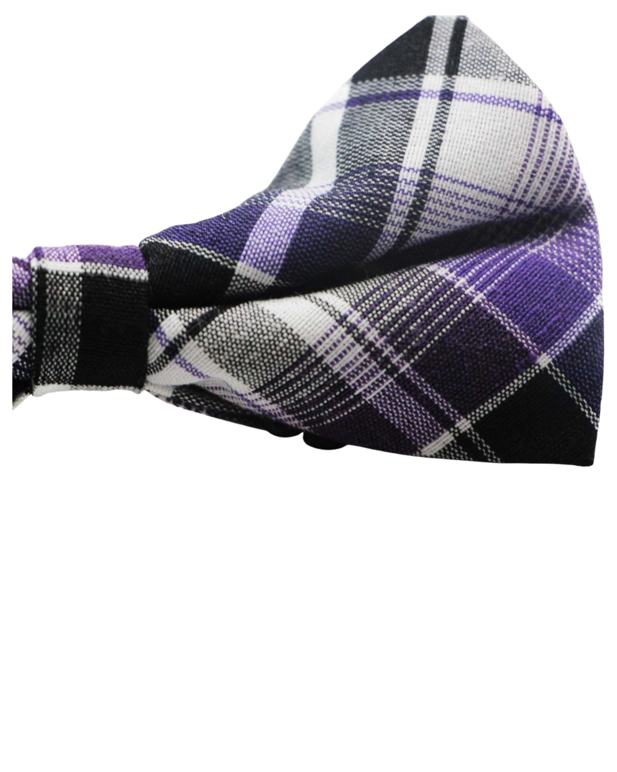 3 Zasel Mens Black, White & Purple Patterned Cotton Bow Tie, 3 of 3