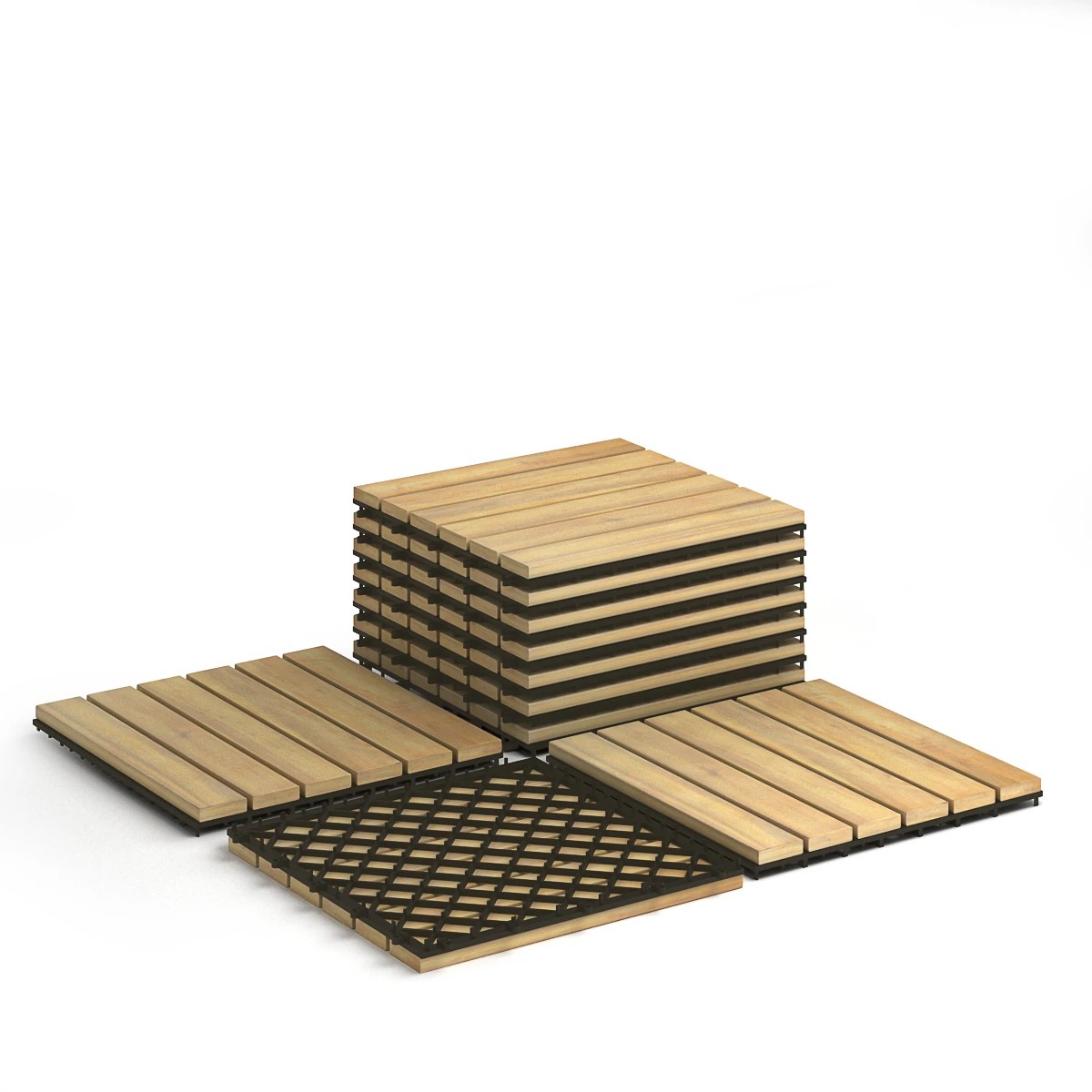 1 Costway 10PCS 30x30cm Acacia Wood Deck Tiles Stripe Pattern, 1 of 1