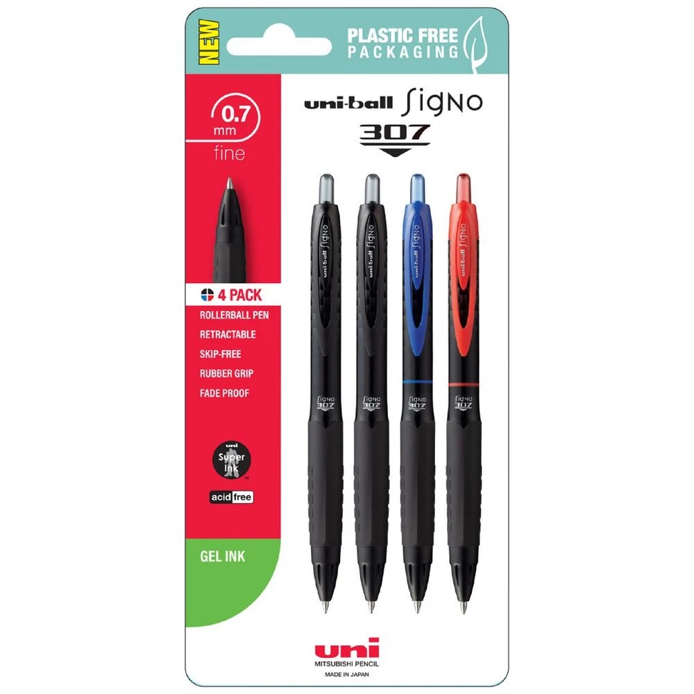1 Uni-Ball Signo 307 Fine Retractable Gel Pens Assorted 4 Pack, 1 of 3