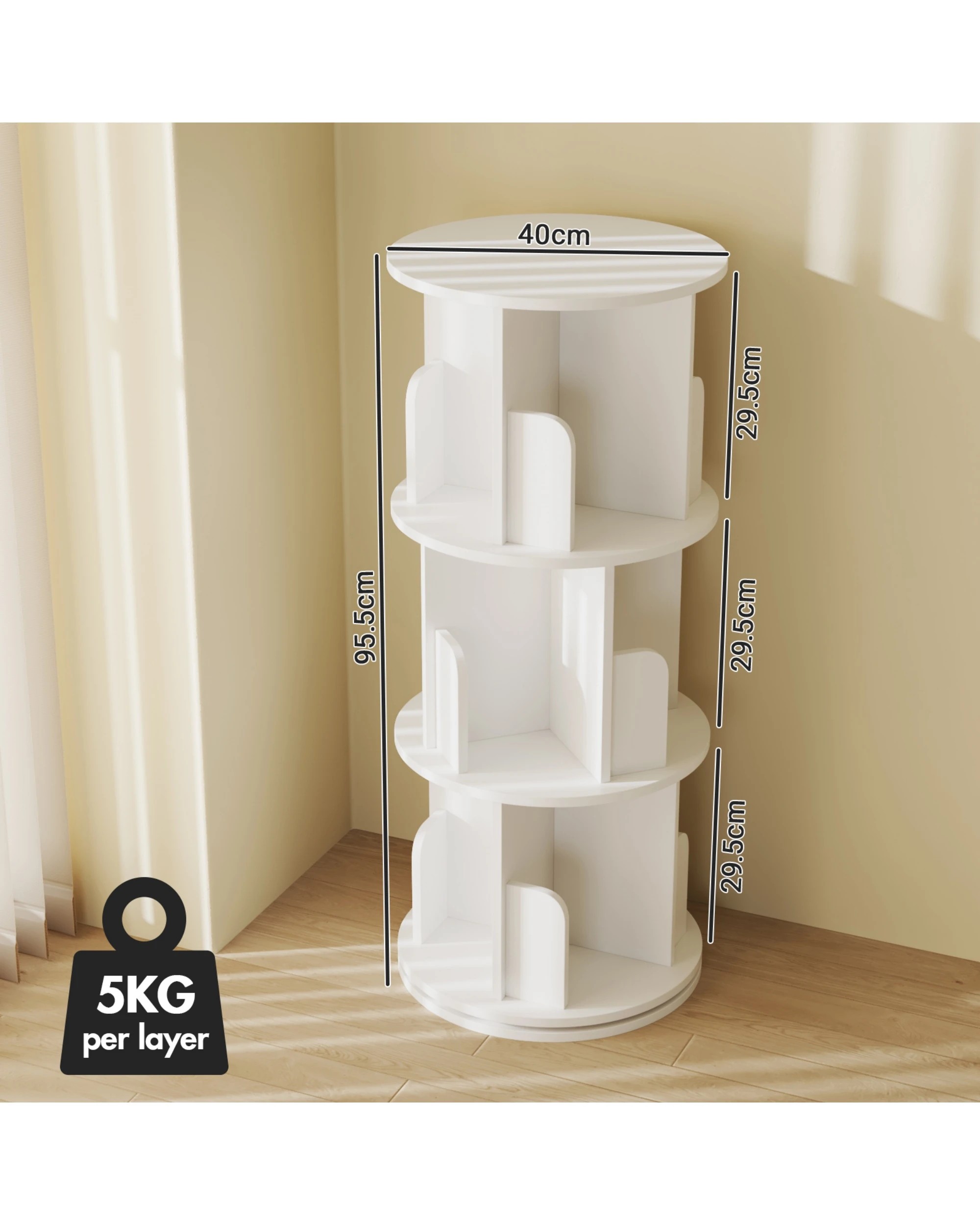 2 Advwin 3 Tiers Bookshelf Rotating Corner Bookcase Cabinet Revolving Display Stand Rack White, 2 of 8