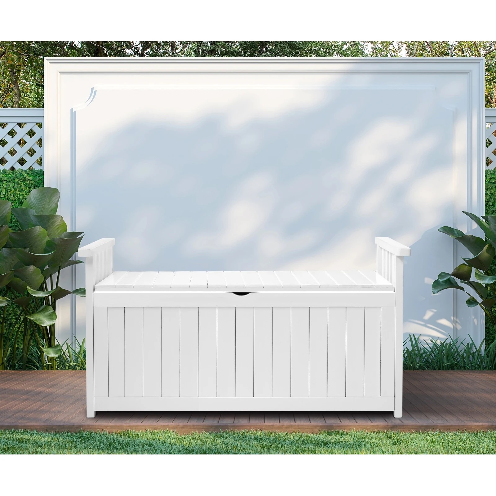 3 Livsip Outdoor Storage Box Wooden Garden Bench Chest Tool Container L - White, 3 of 7