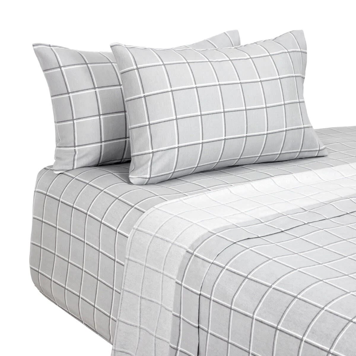 5 Check Flannelette Cotton Sheet Set - Double Bed, Grey, 5 of 7