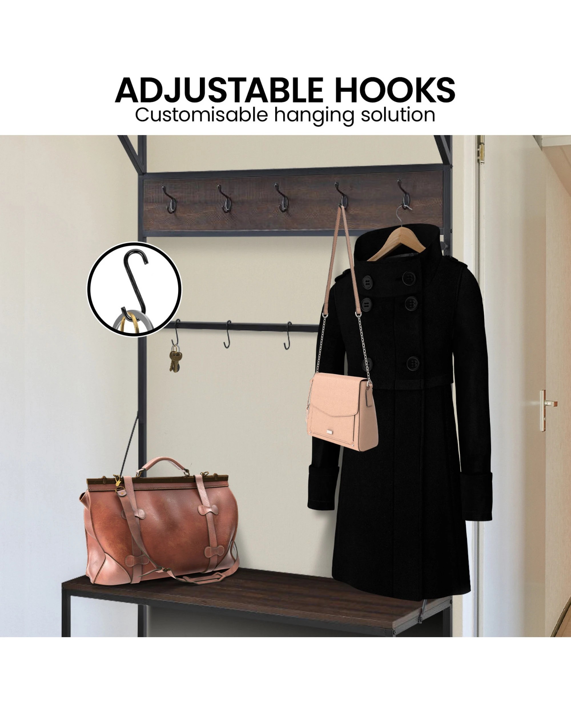 9 Sarantino 4-in-1 Hall Tree Entryway Coat Rack Hall Stand, 9 of 10