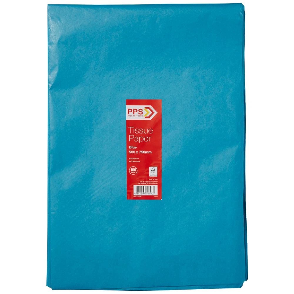1 PPS Tissue Paper 500 x 750mm 100 Pack Blue, 1 of 2