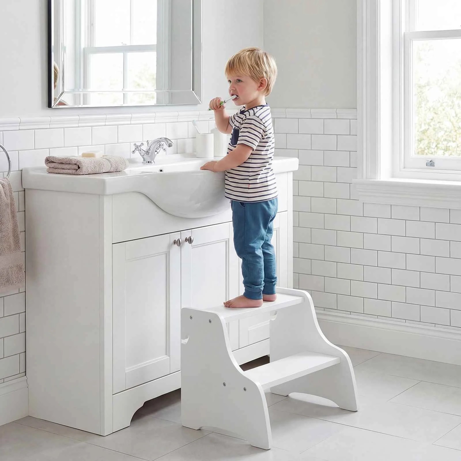 3 Costway Foldable Tower 3 Mode Step Stool Wood Standing Kitchen Tower - White, 3 of 3