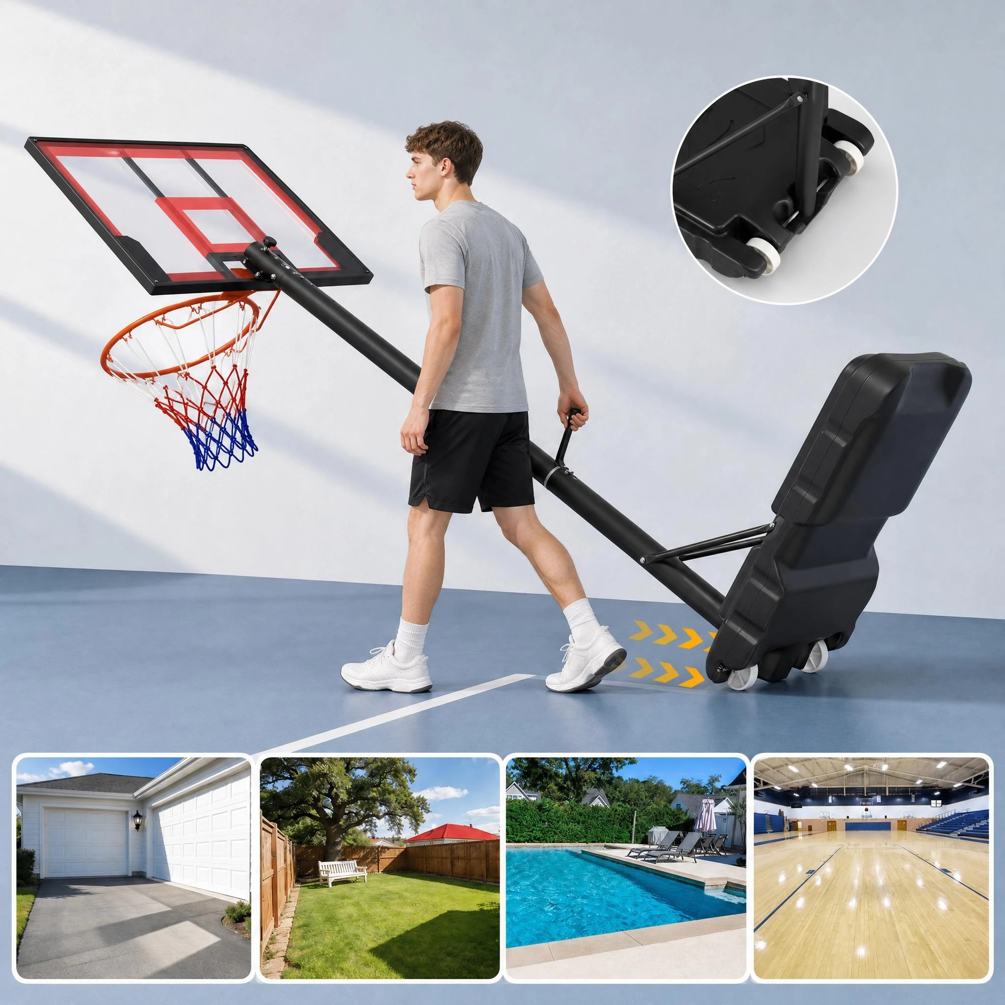 6 Costway 1.4-2.6m Portable Basketball Hoop Stand System w/Shatterproof PC Backboard - Red, 6 of 7